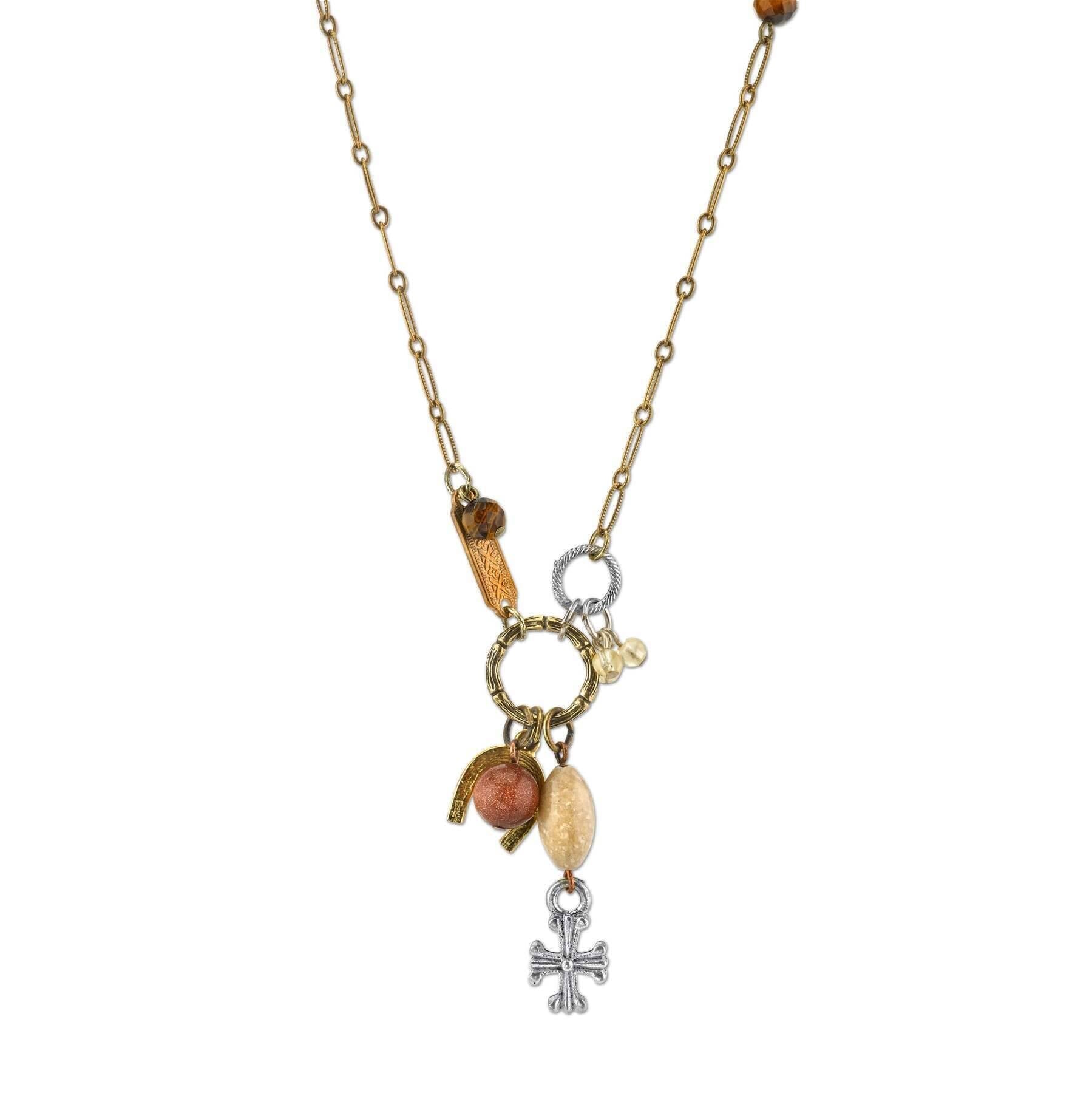 T.R.U. Talisman Of Tenacity With Horseshoe Cross And Gemstone Beads Necklace 30"