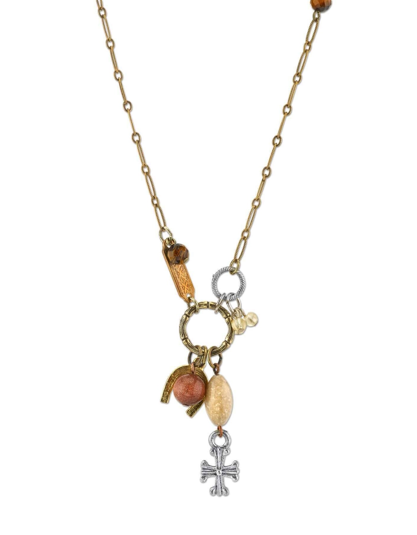T.R.U. Talisman Of Tenacity With Horseshoe Cross And Gemstone Beads Necklace 30"