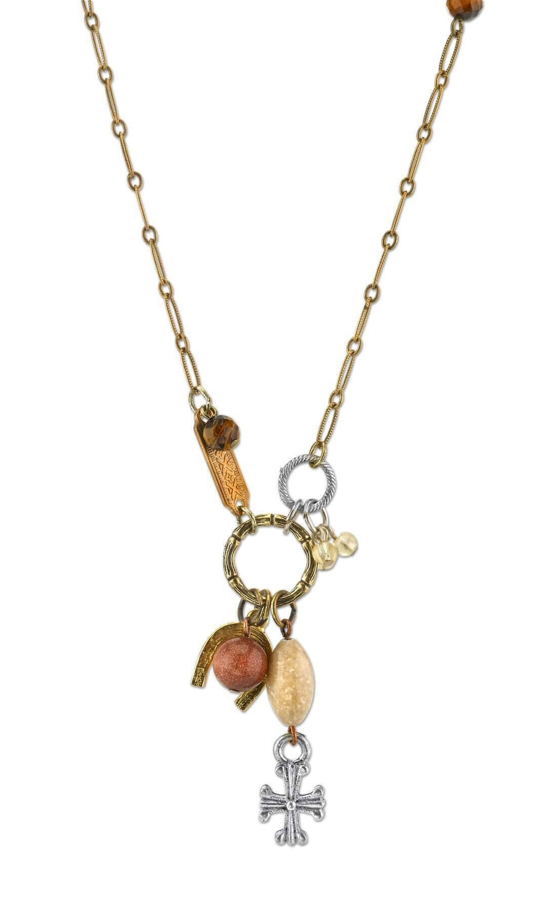 T.R.U. Talisman Of Tenacity With Horseshoe Cross And Gemstone Beads Necklace 30"