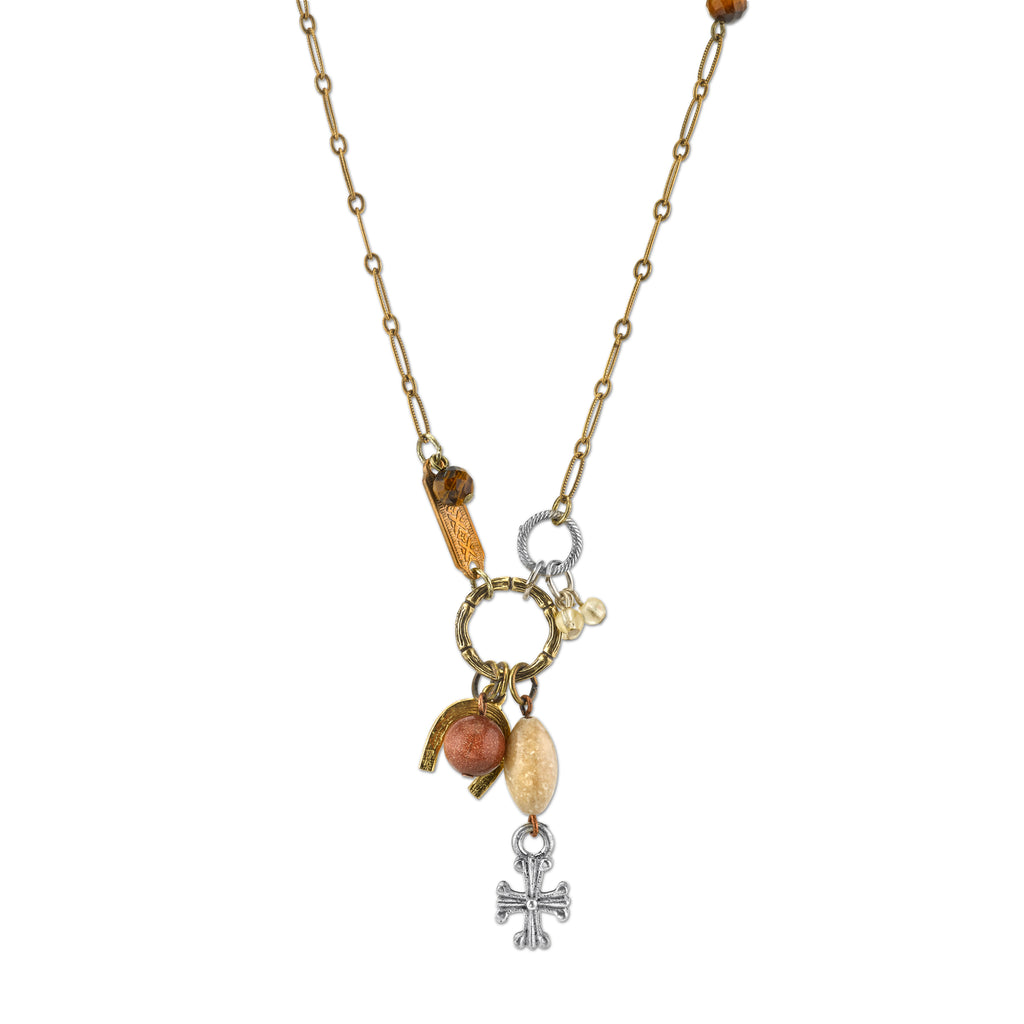 Talisman Of Tenacity With Horseshoe Cross And Gemstone Beads Necklace 30 In