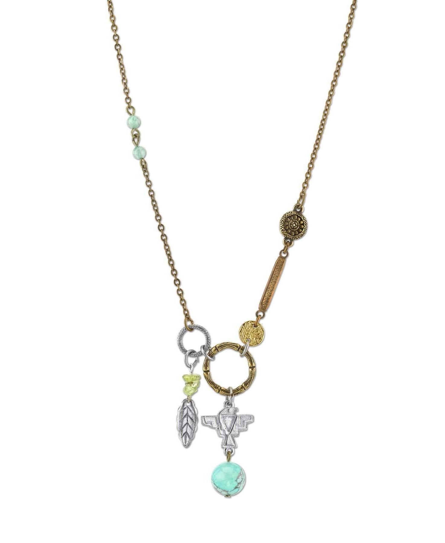 T.R.U. Talisman Of Loyalty With Leaf, Thunderbird And Gemstone Beads Pendant Necklace 30"