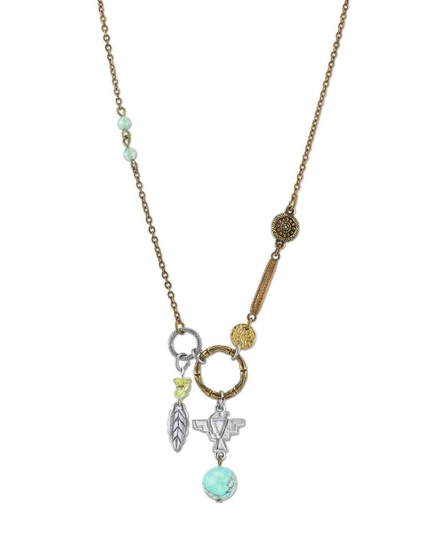 T.R.U. Talisman Of Loyalty With Leaf, Thunderbird And Gemstone Beads Pendant Necklace 30"