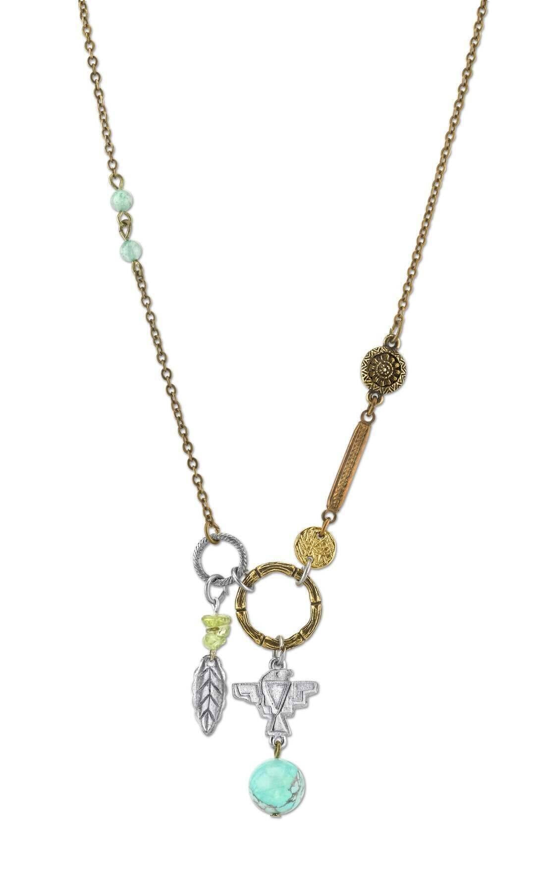 T.R.U. Talisman Of Loyalty With Leaf, Thunderbird And Gemstone Beads Pendant Necklace 30"