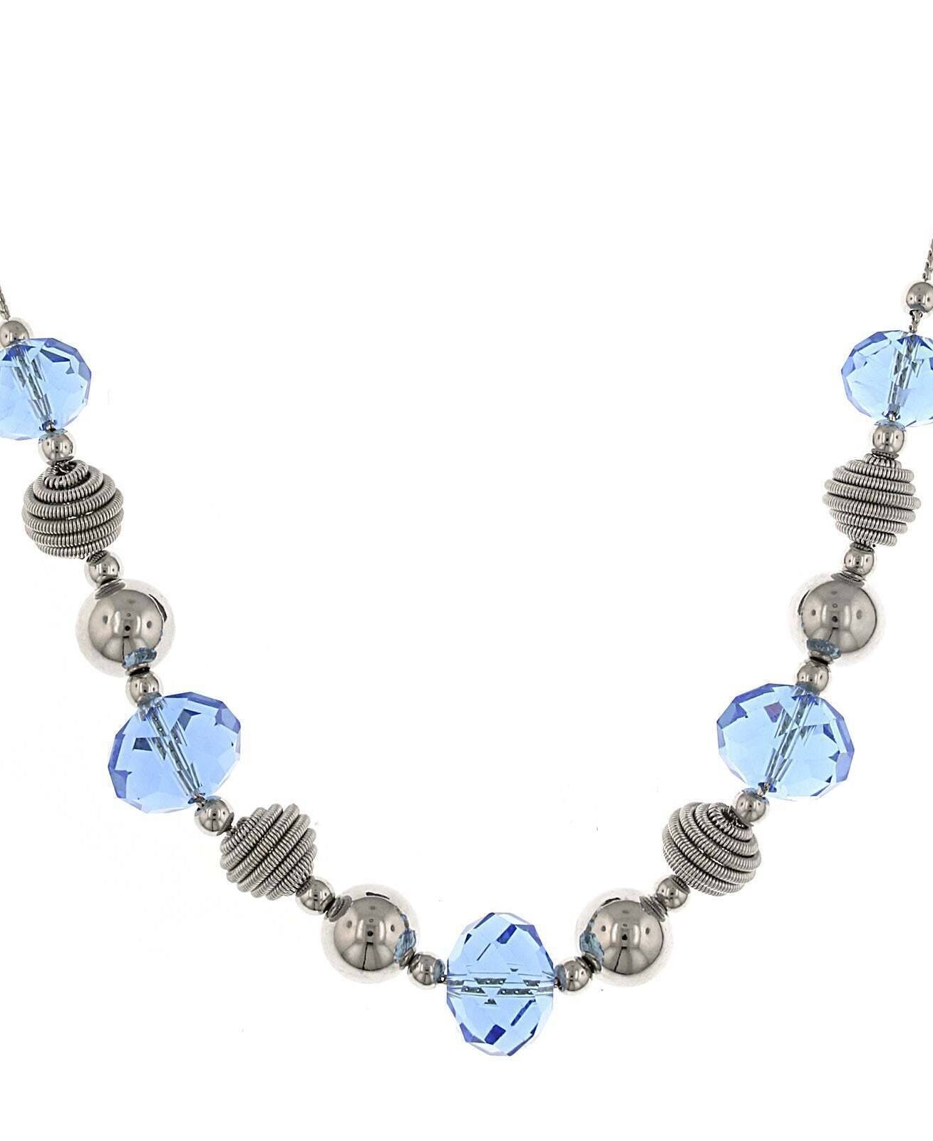 2028 Jewelry Blue Beaded Necklace 16" + 3" Extender