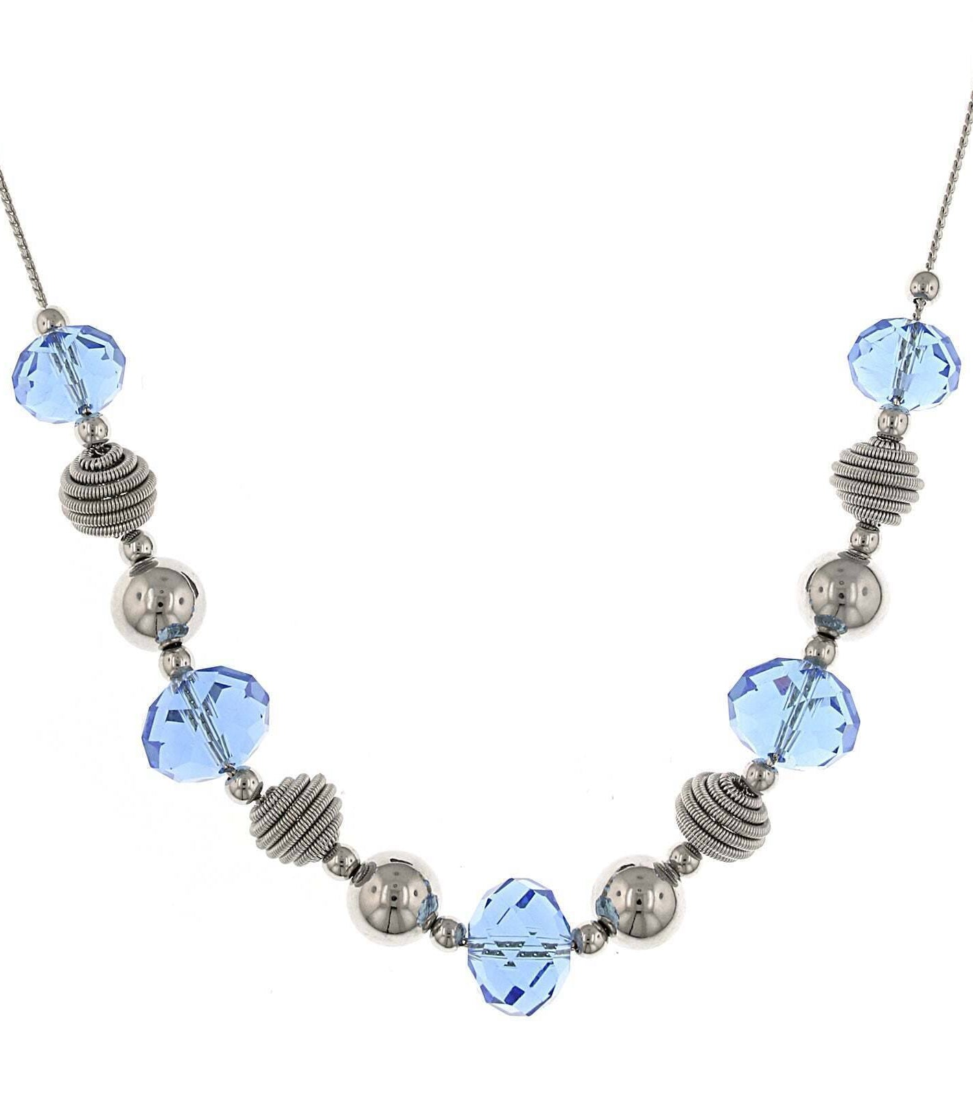 2028 Jewelry Blue Beaded Necklace 16" + 3" Extender