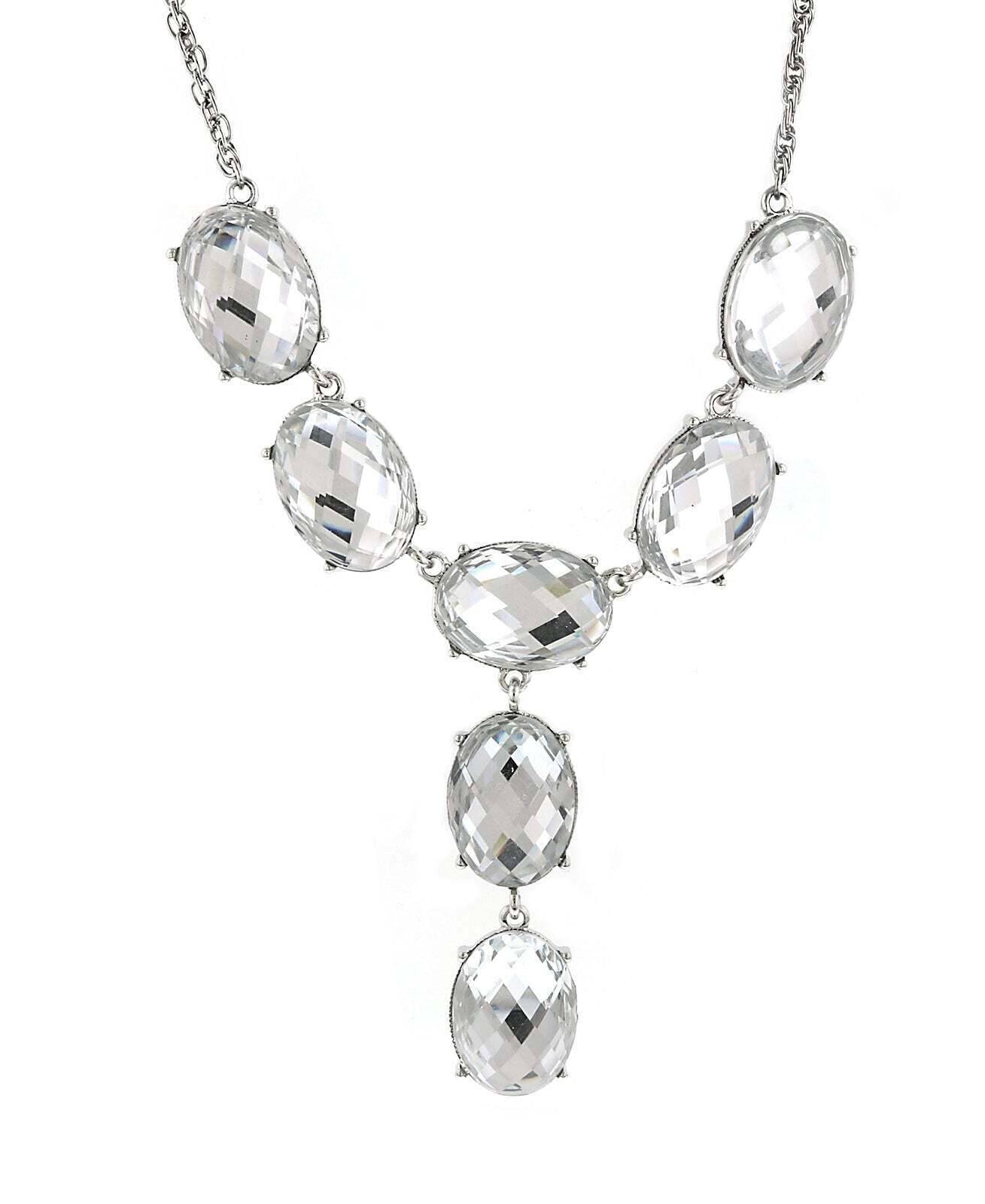 2028 Jewelry Oval Faceted Crystal Y-Necklace Drop Necklace 15" + 3" Extender