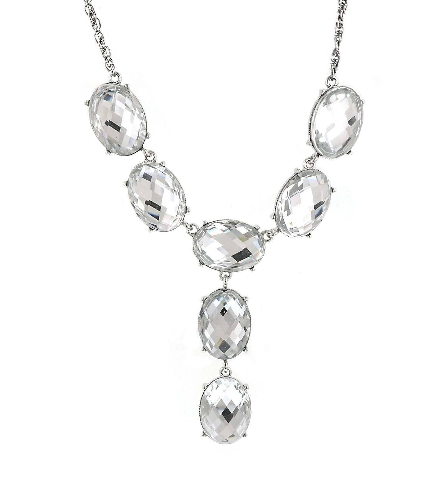 2028 Jewelry Oval Faceted Crystal Y-Necklace Drop Necklace 15" + 3" Extender