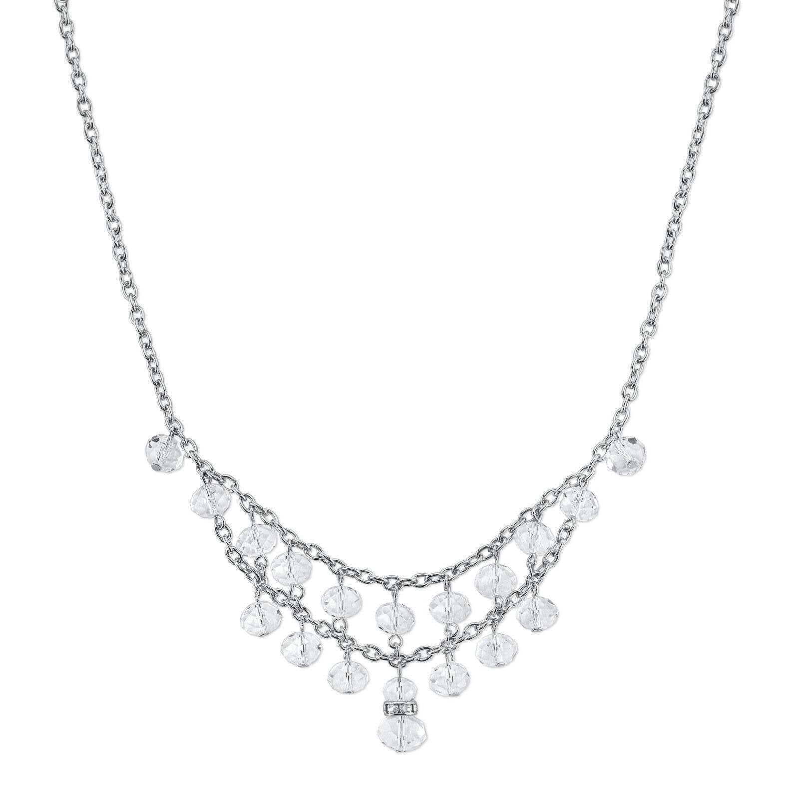 2028 Jewelry Two Row Lux Cut Beaded Drop Necklace 16" + 3" Extender