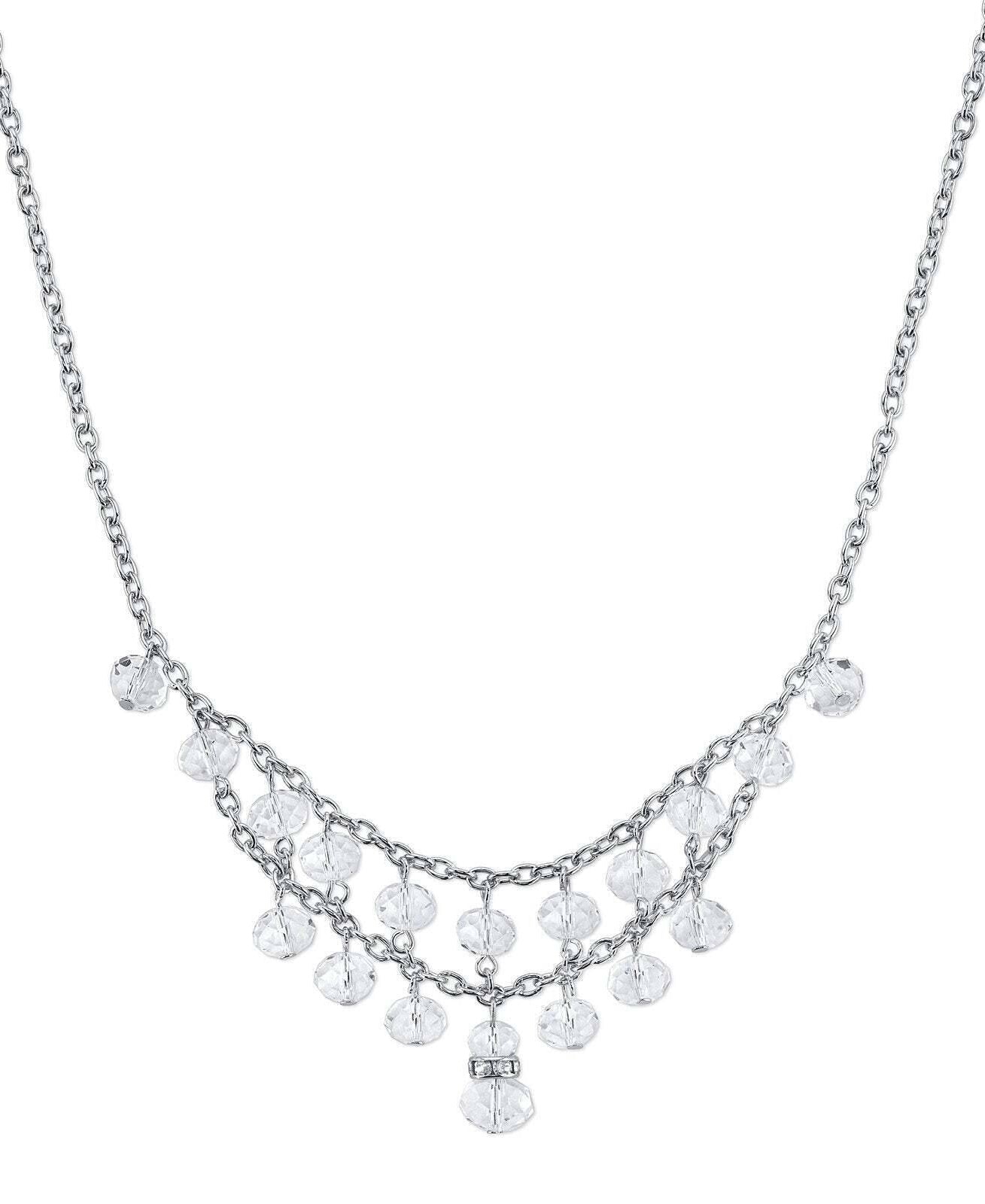 2028 Jewelry Two Row Lux Cut Beaded Drop Necklace 16" + 3" Extender