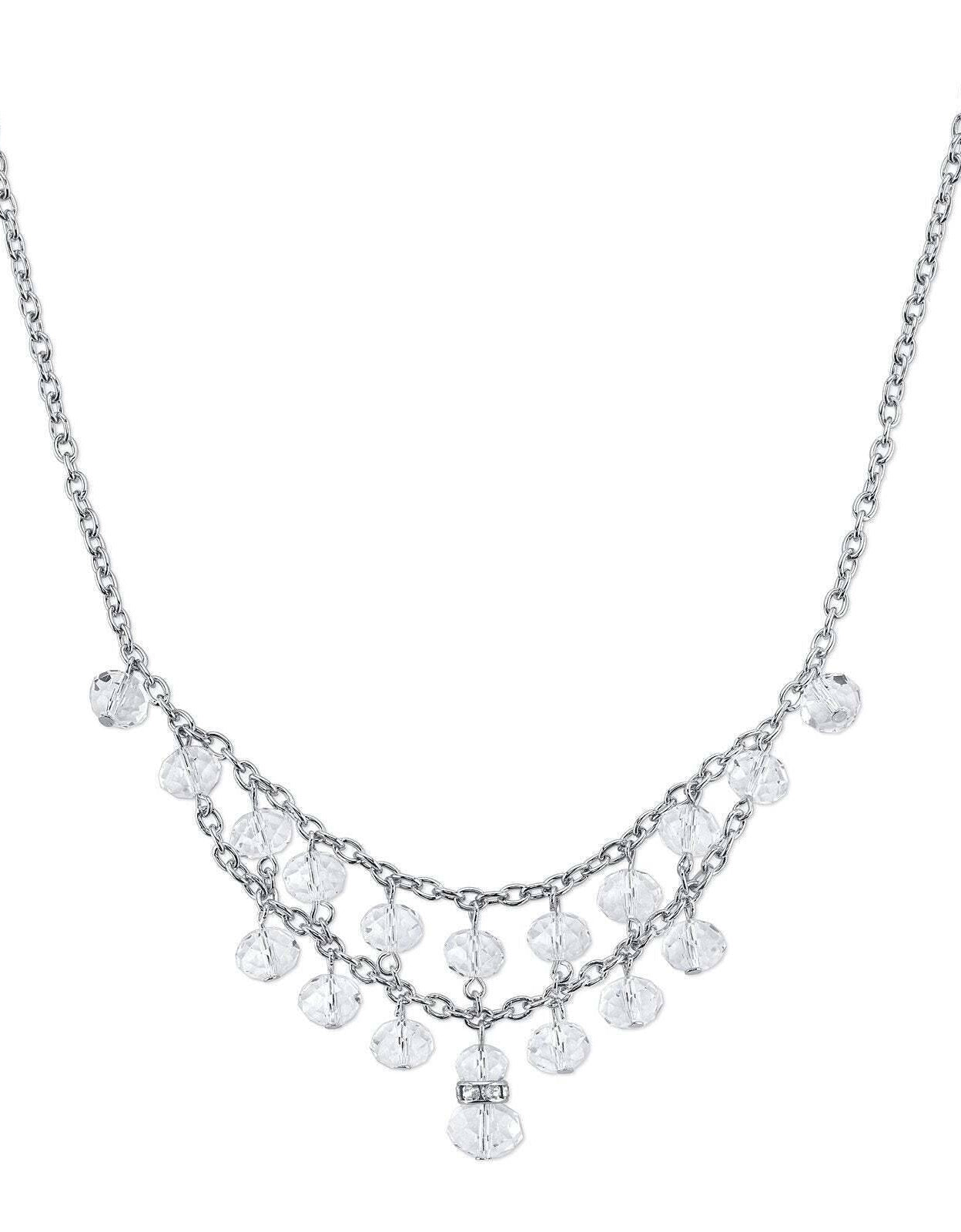 2028 Jewelry Two Row Lux Cut Beaded Drop Necklace 16" + 3" Extender