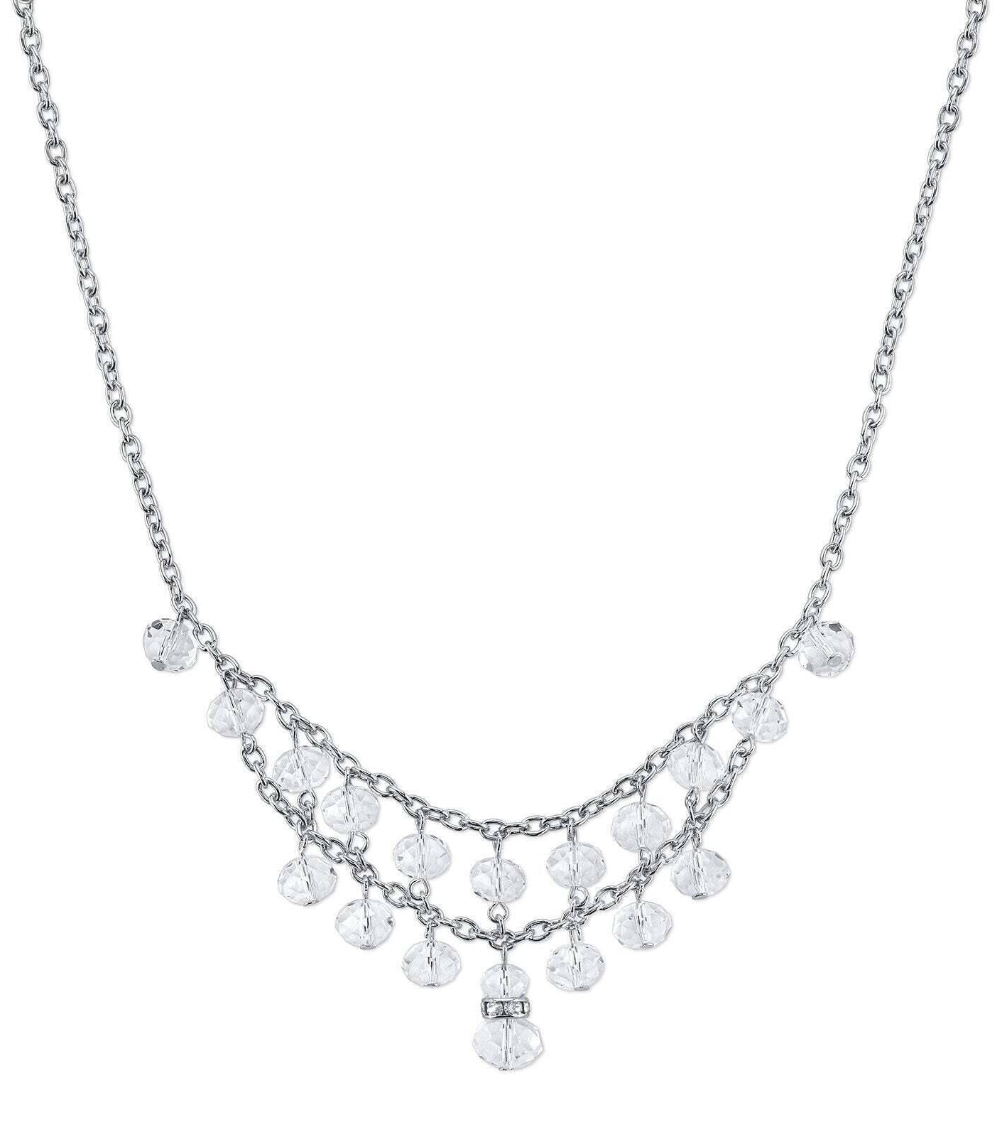 2028 Jewelry Two Row Lux Cut Beaded Drop Necklace 16" + 3" Extender