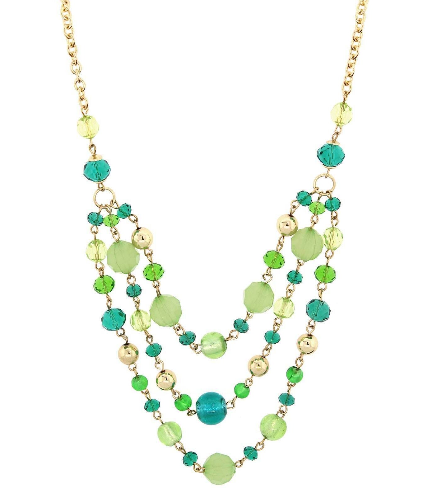 2028 Jewelry Lux Cut Crystal Beaded 3-Strand Necklace 16" + 3" Extender