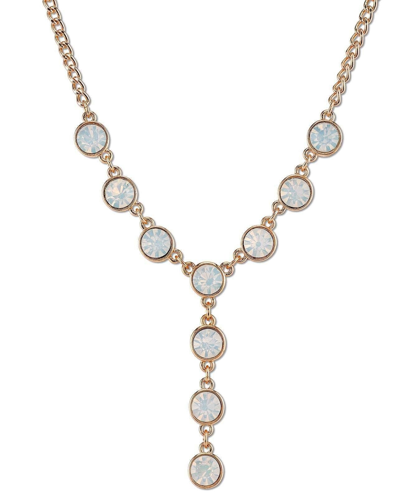 1928 Jewelry Crystal Opal Stone Y-Necklace 16" + 3" Extension