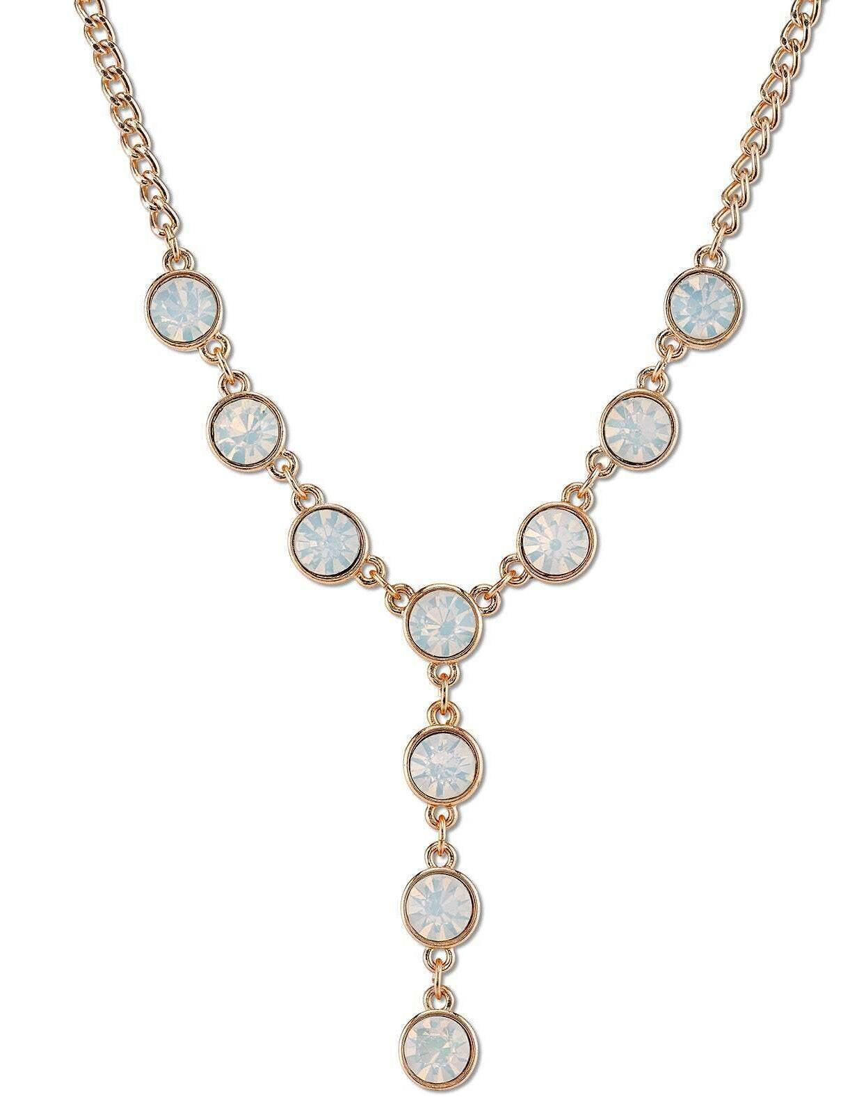 1928 Jewelry Crystal Opal Stone Y-Necklace 16" + 3" Extension