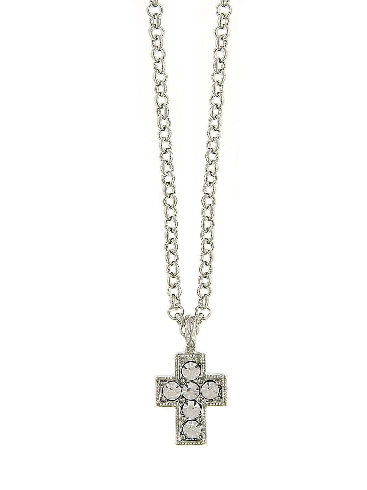 1928 Jewelry Crystal Cross Pendant Necklace 16" + 3" Extender