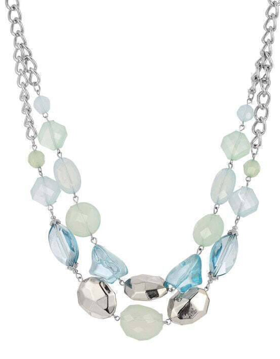 1928 Jewelry Aqua And Mint Green Faceted Beaded 2-Row Necklace 18" + 3" Extender