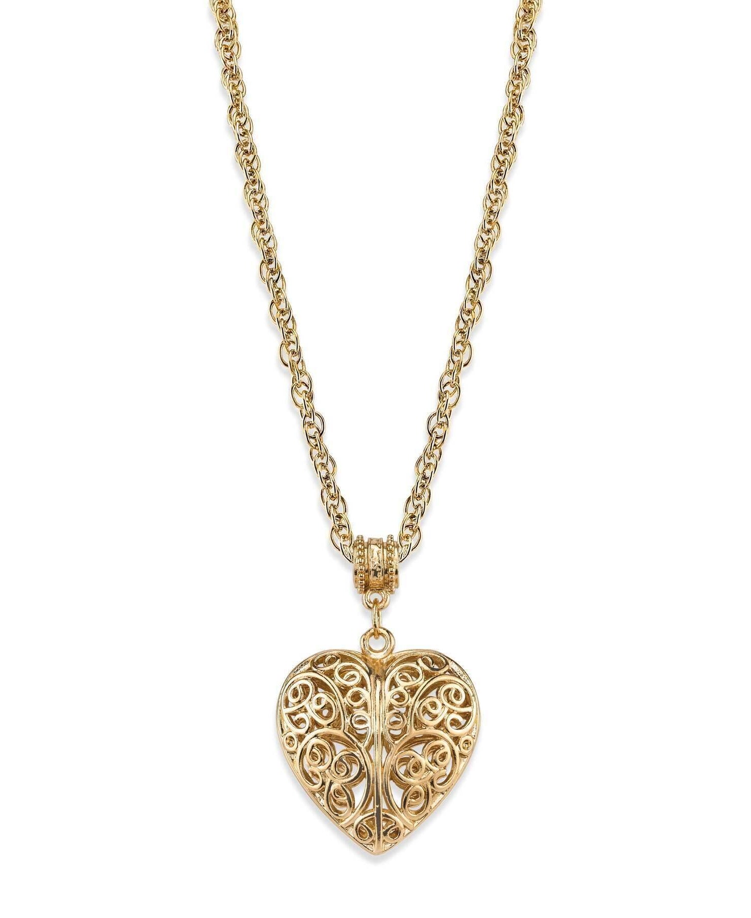 1928 Jewelry Filigree Heart With Austrian Crystal Accent Pendant Necklace 18"