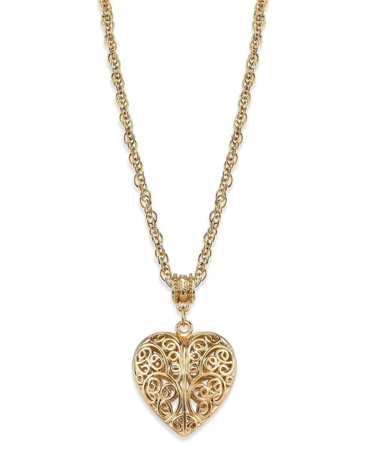 1928 Jewelry Filigree Heart With Austrian Crystal Accent Pendant Necklace 18"