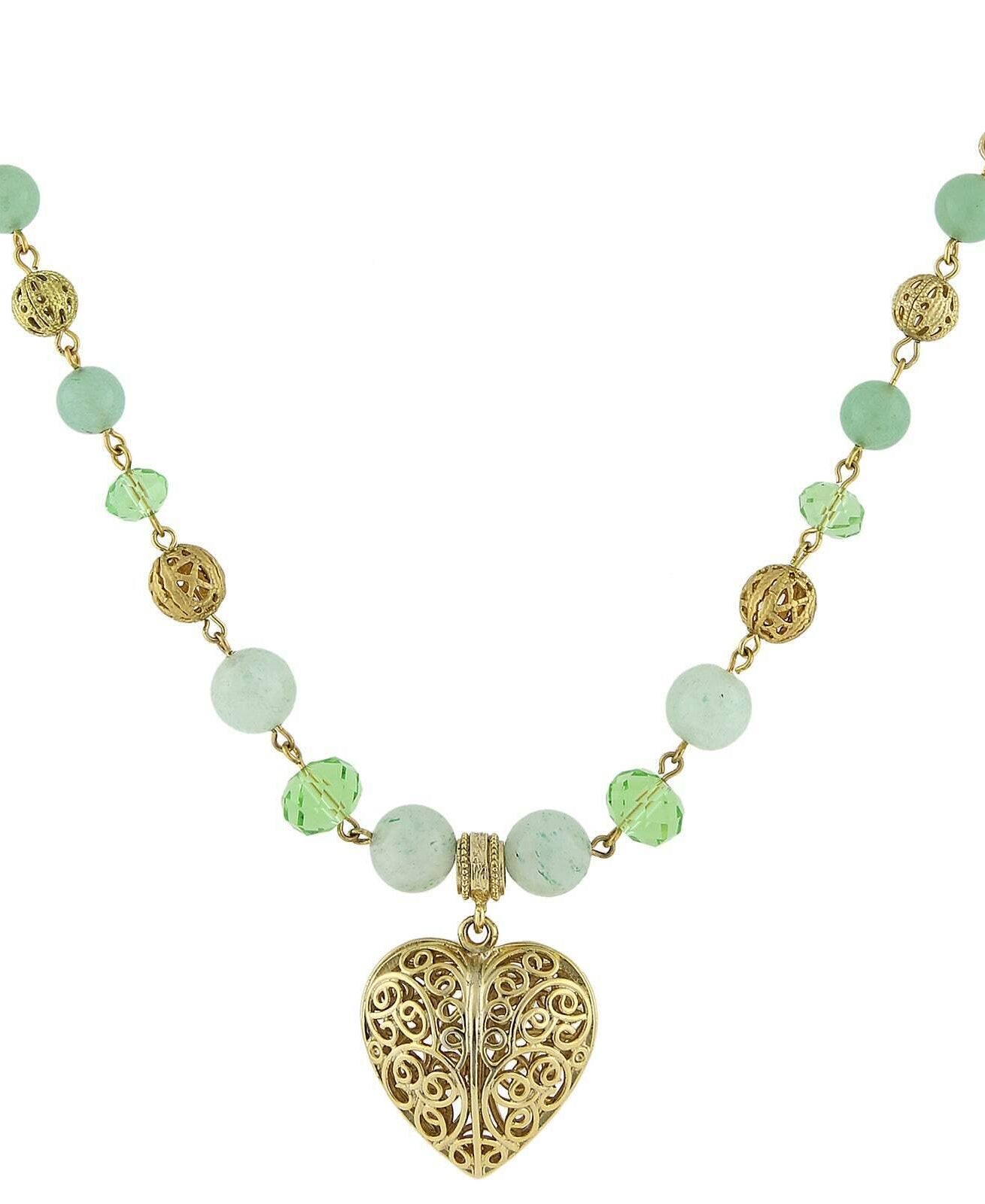 2028 Jewelry Gemstone Filigree Heart Pendant Necklace 16" + 3" Extender