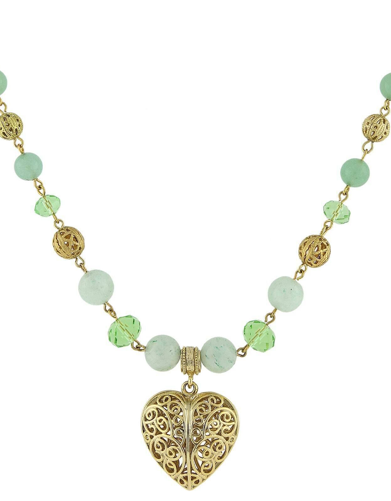 2028 Jewelry Gemstone Filigree Heart Pendant Necklace 16" + 3" Extender