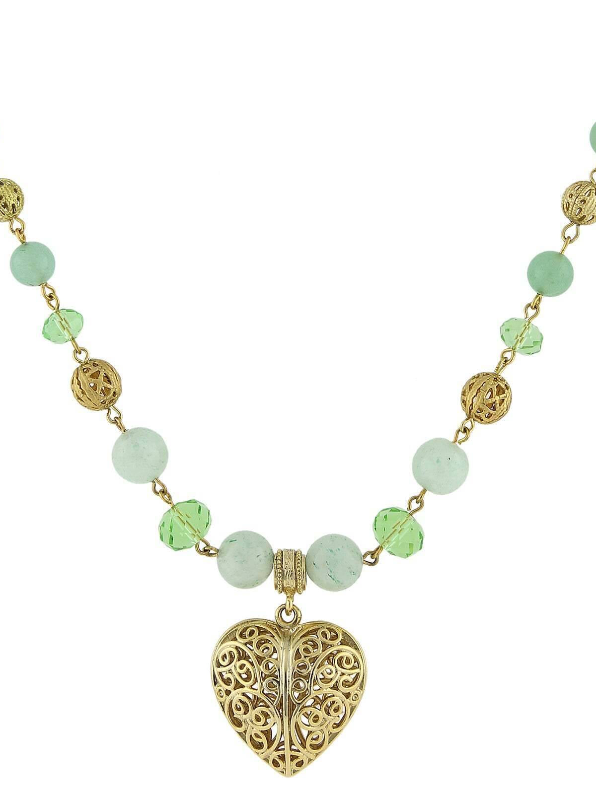 2028 Jewelry Gemstone Filigree Heart Pendant Necklace 16" + 3" Extender