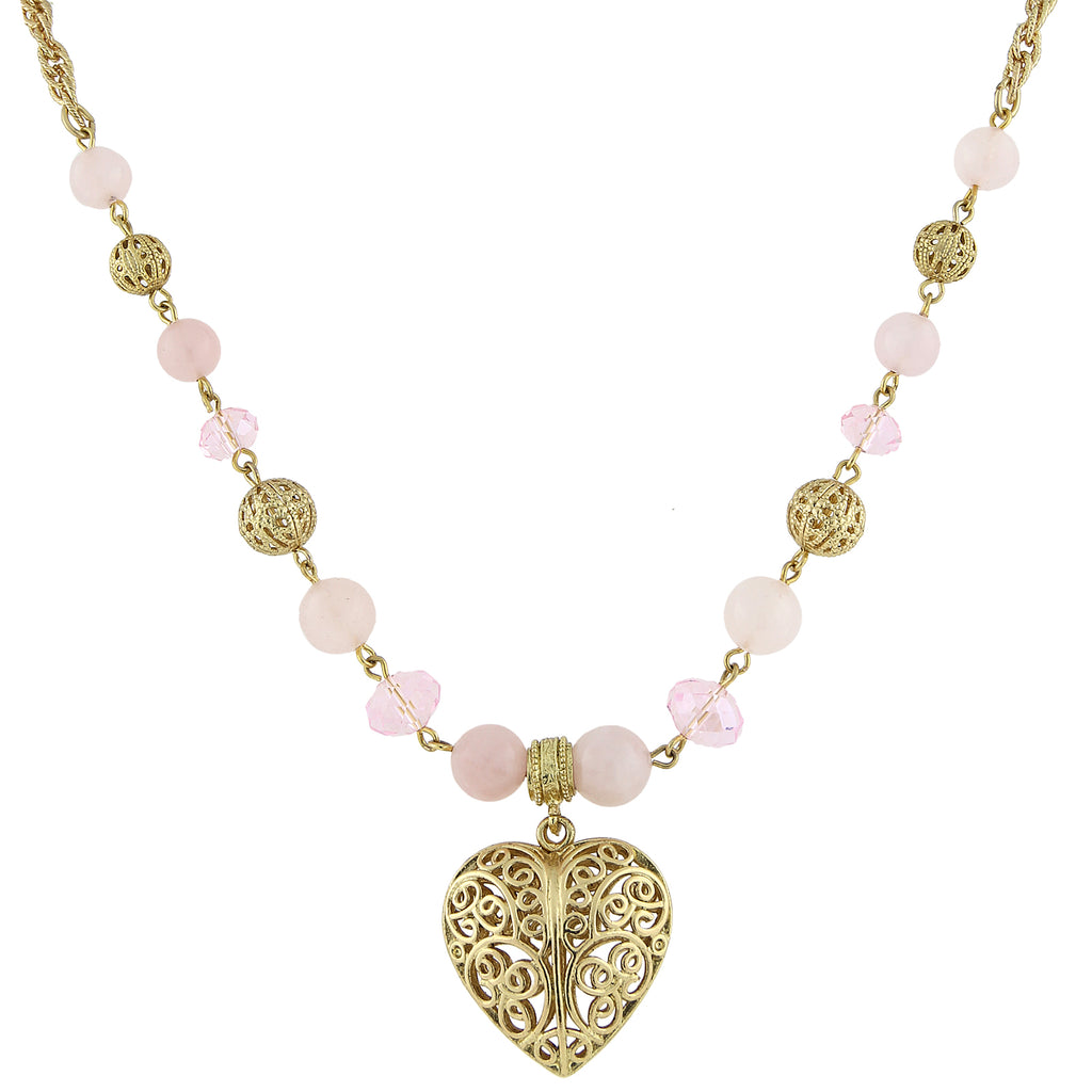 Gold Tone Gemstone Filigree Heart Pendant Necklace 16   19 Inch Adjustable
