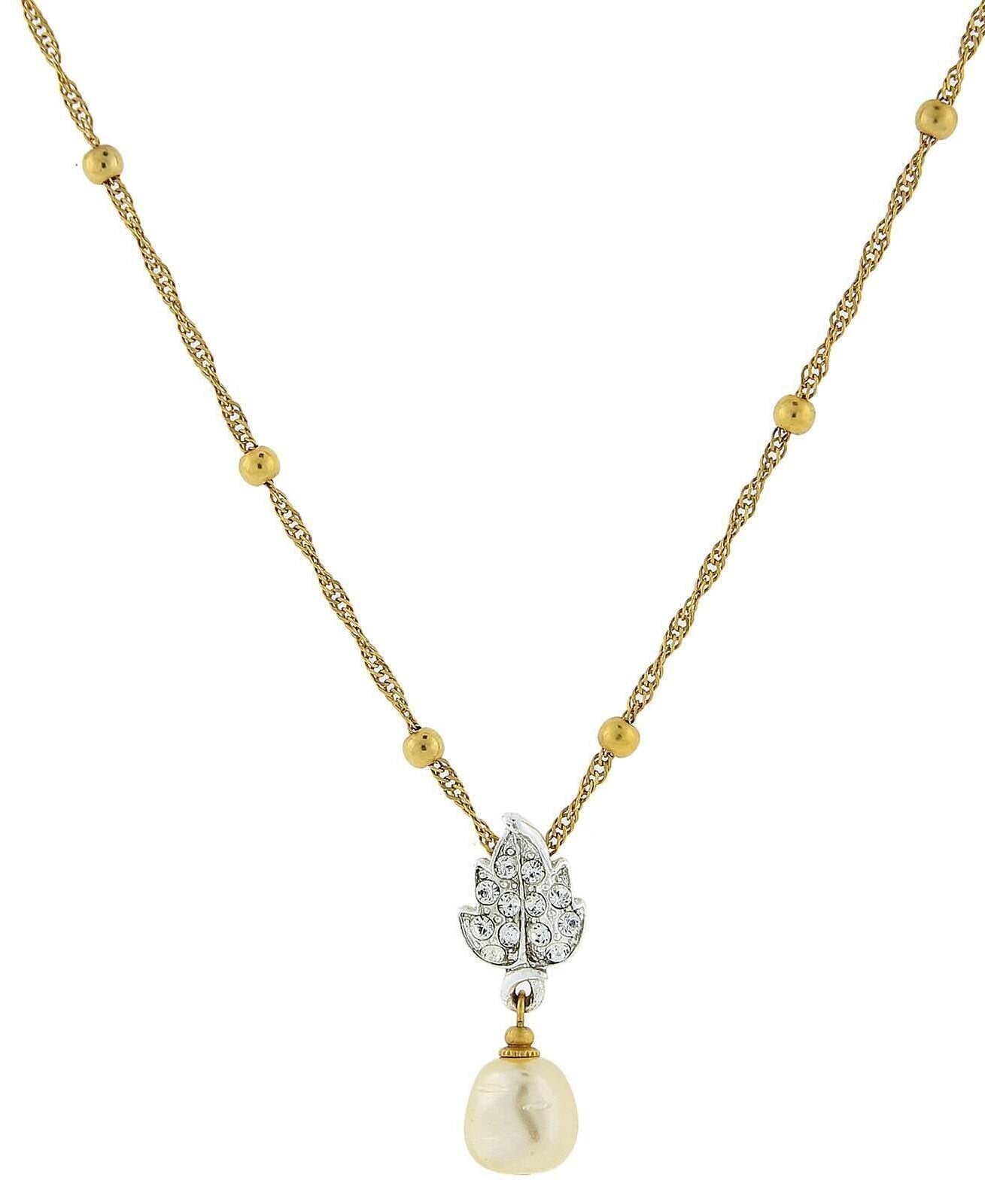 2028 Jewelry Crystal Baroque Faux Pearl Drop Necklace 18"