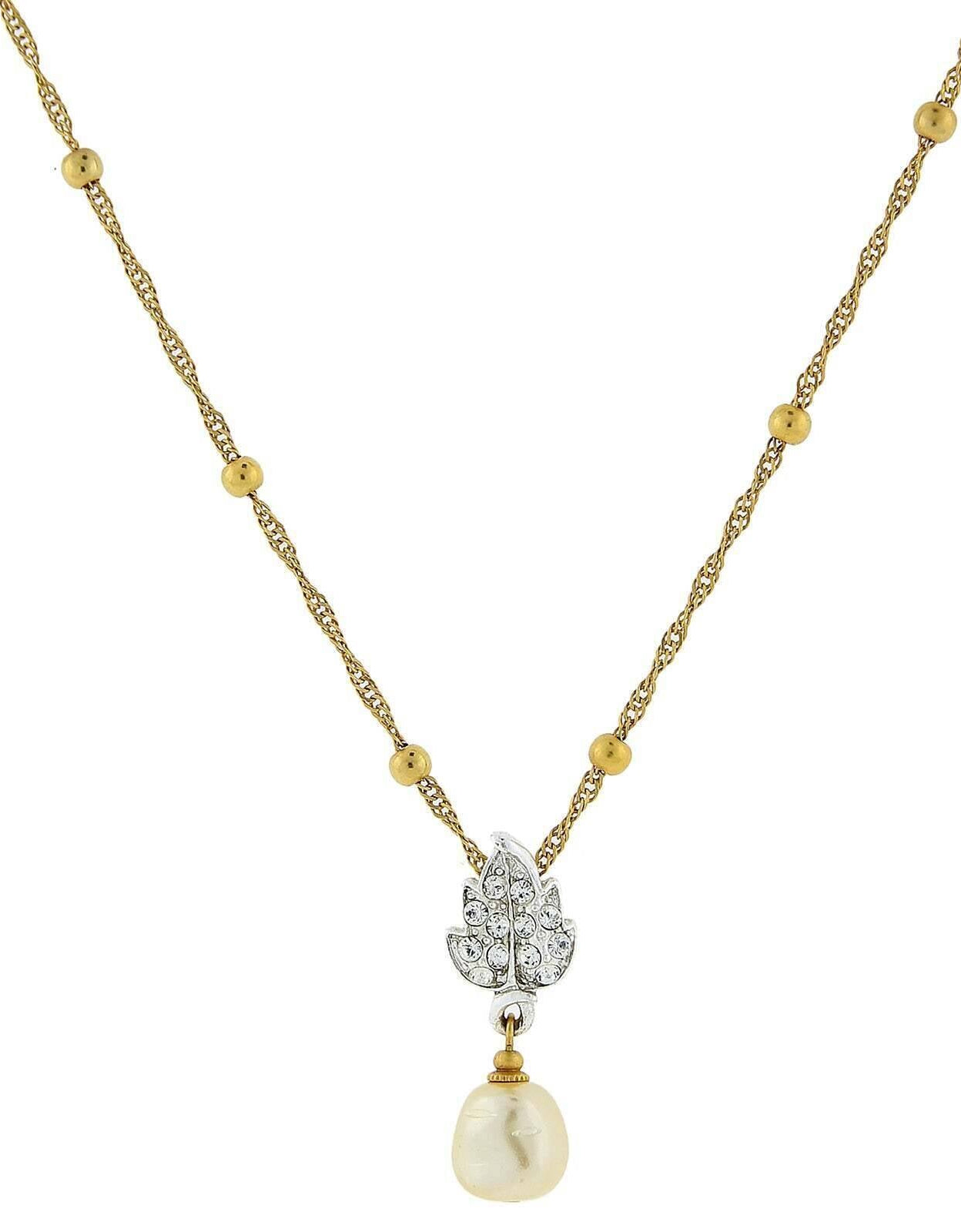 2028 Jewelry Crystal Baroque Faux Pearl Drop Necklace 18"