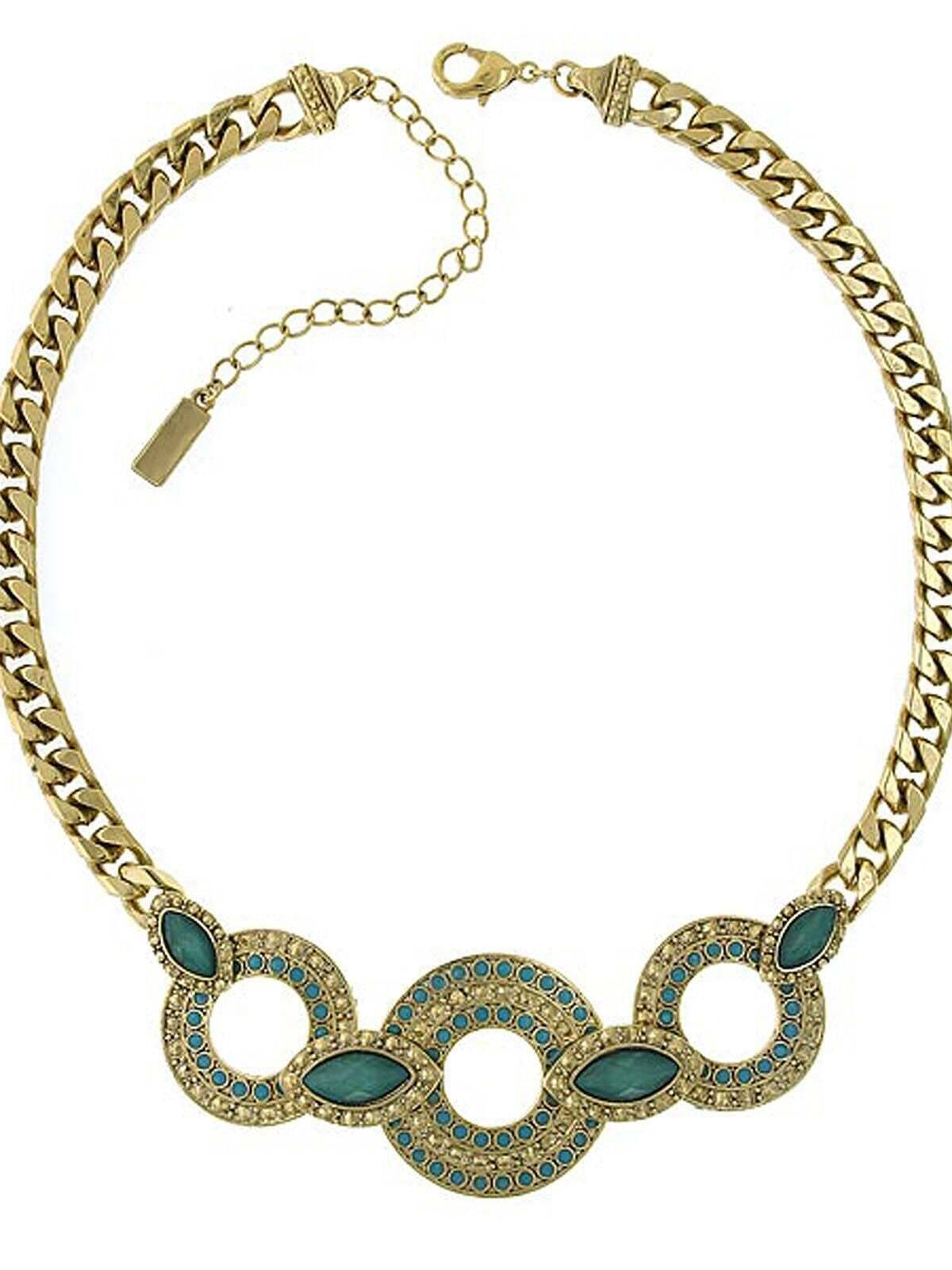 1928 Jewelry Oasis Green And Turquoise Stone 3 Ring Necklace 16" + 3" Extender