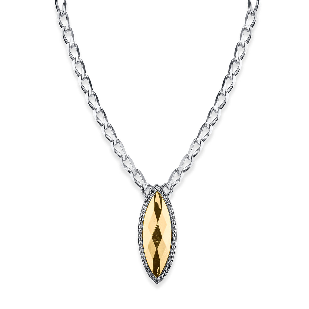 Silver Tone And Gold Tone Stone Marquise Pendant 16   19 Inch Adjustable