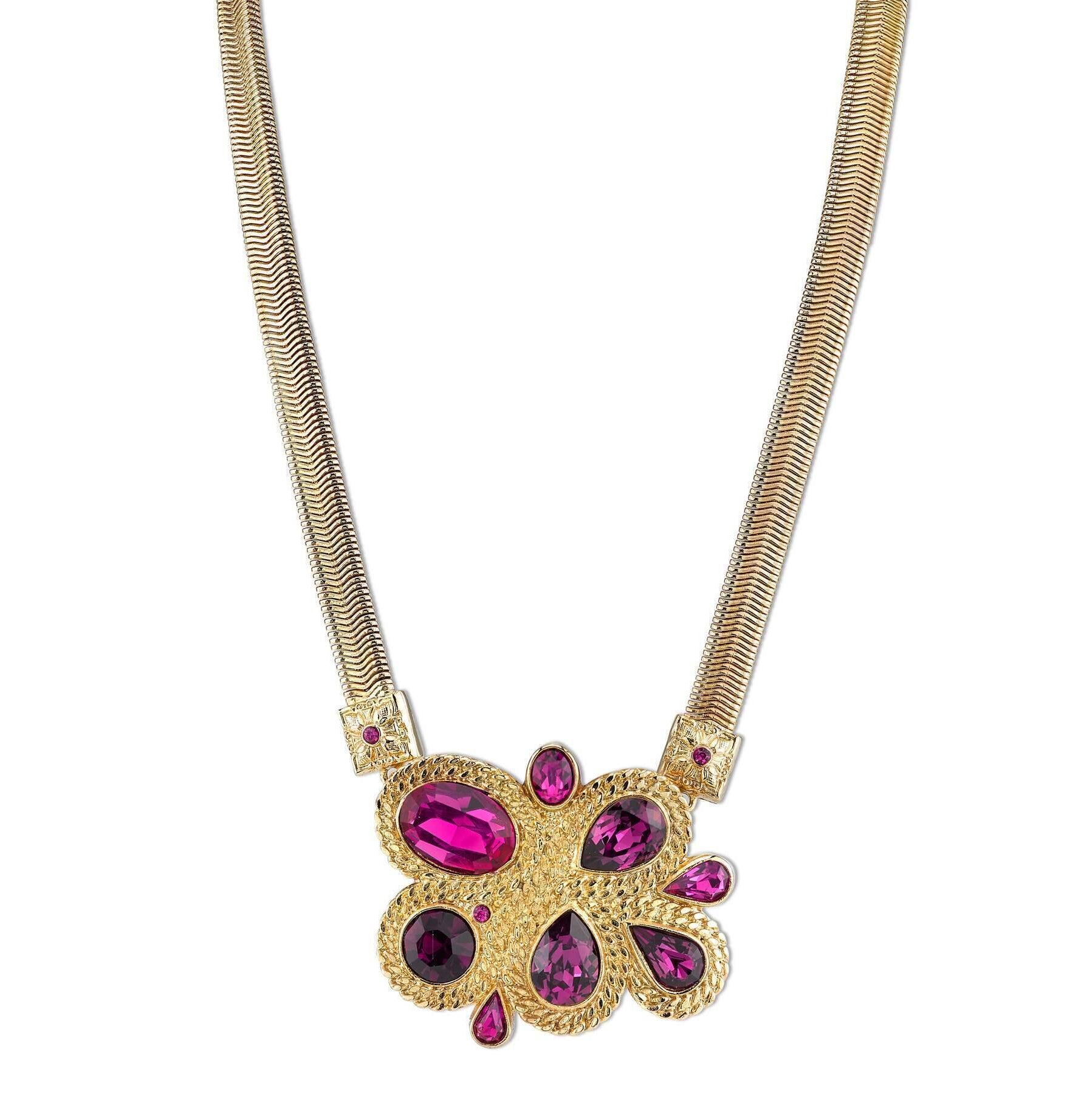 2028 Jewelry Amethyst Purple Color And Fuchsia Cluster Necklace 16" + 3" Extender