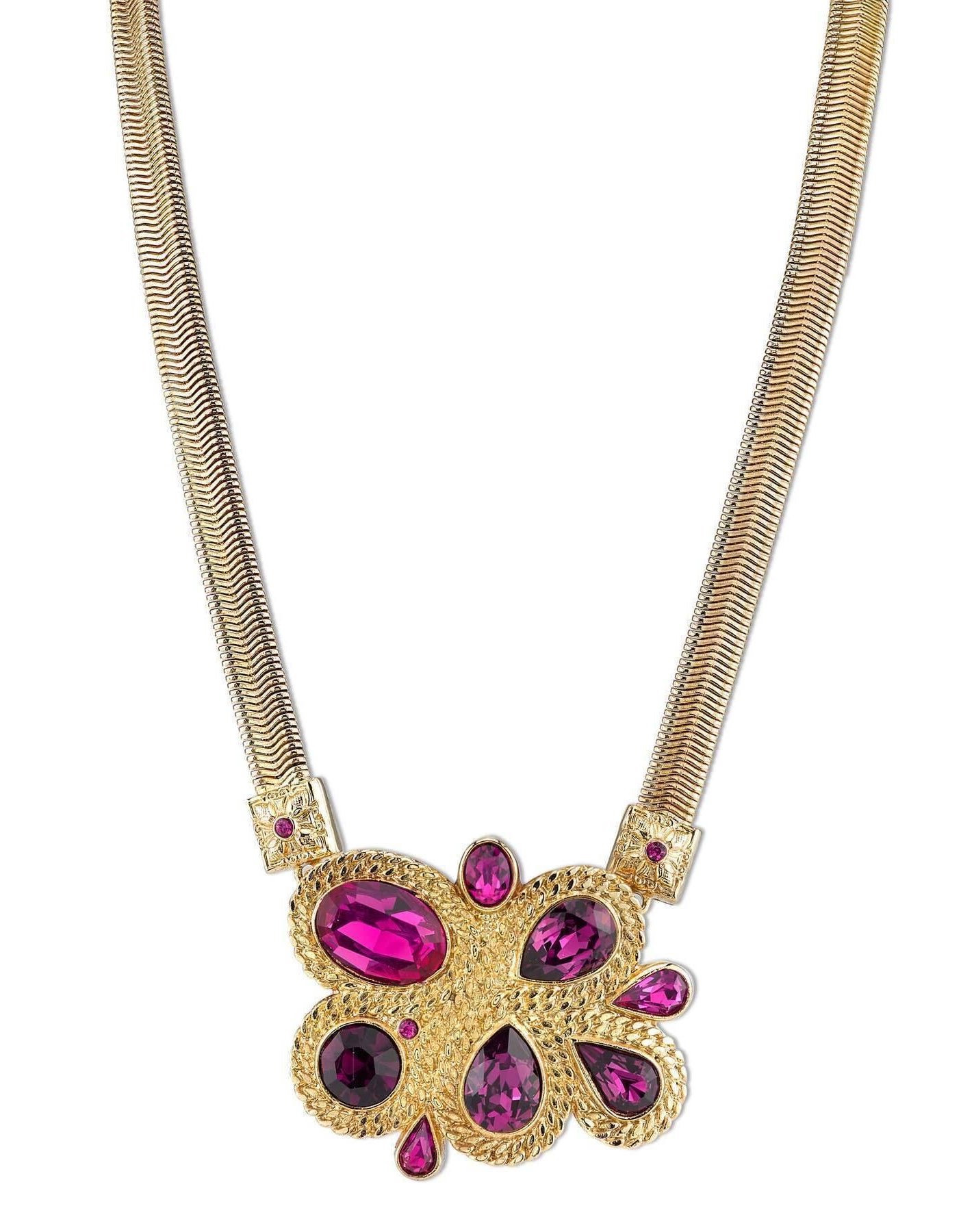 2028 Jewelry Amethyst Purple Color And Fuchsia Cluster Necklace 16" + 3" Extender