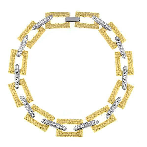 2028 Jewelry Gold Hammered Link Crystal Collar Necklace 17"