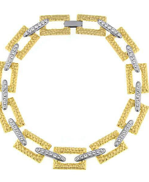 2028 Jewelry Gold Hammered Link Crystal Collar Necklace 17"