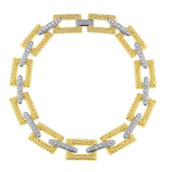 2028 Jewelry Gold Hammered Link Crystal Collar Necklace 17"