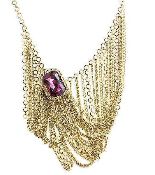 1928 Jewelry Austrian Crystal Amethyst Chain Bib Necklace 16" + 3" Extender