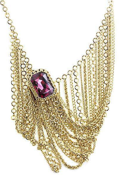 1928 Jewelry Austrian Crystal Amethyst Chain Bib Necklace 16" + 3" Extender