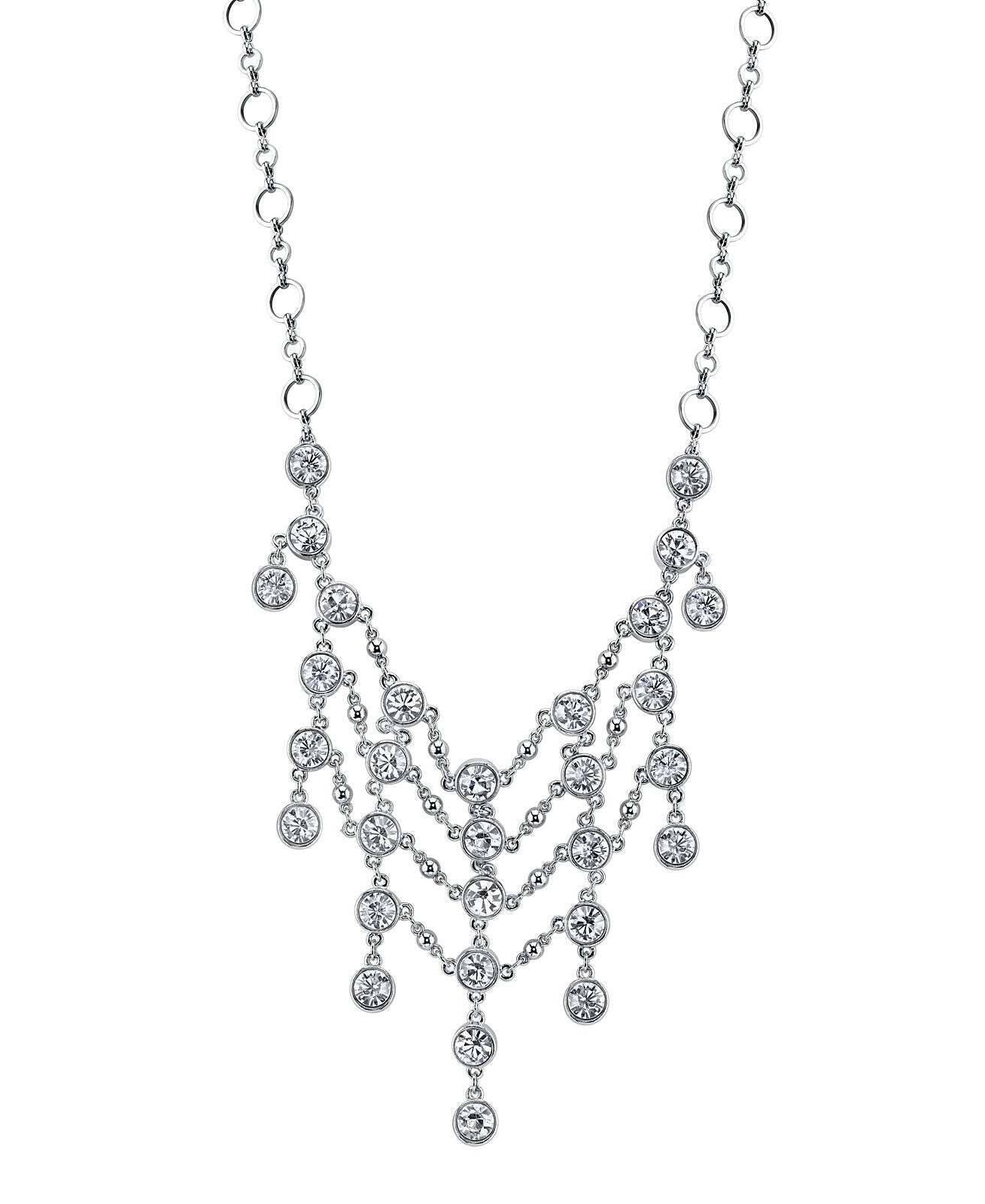 1928 Bridal Crystal Statement Bib Necklace 15" + 3" Extender