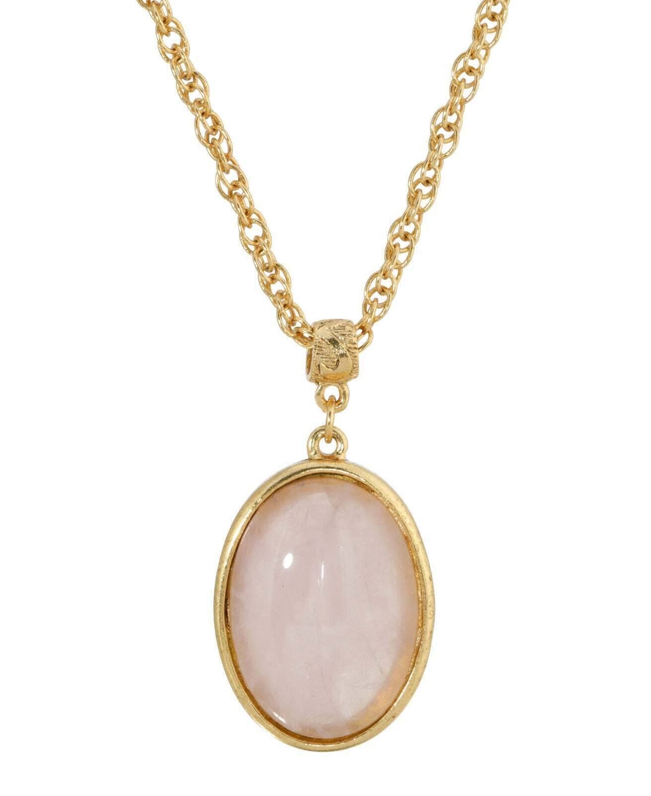 1928 Jewelry Genuine Gemstone Oval Pendant Necklace 16" + 3" Extender