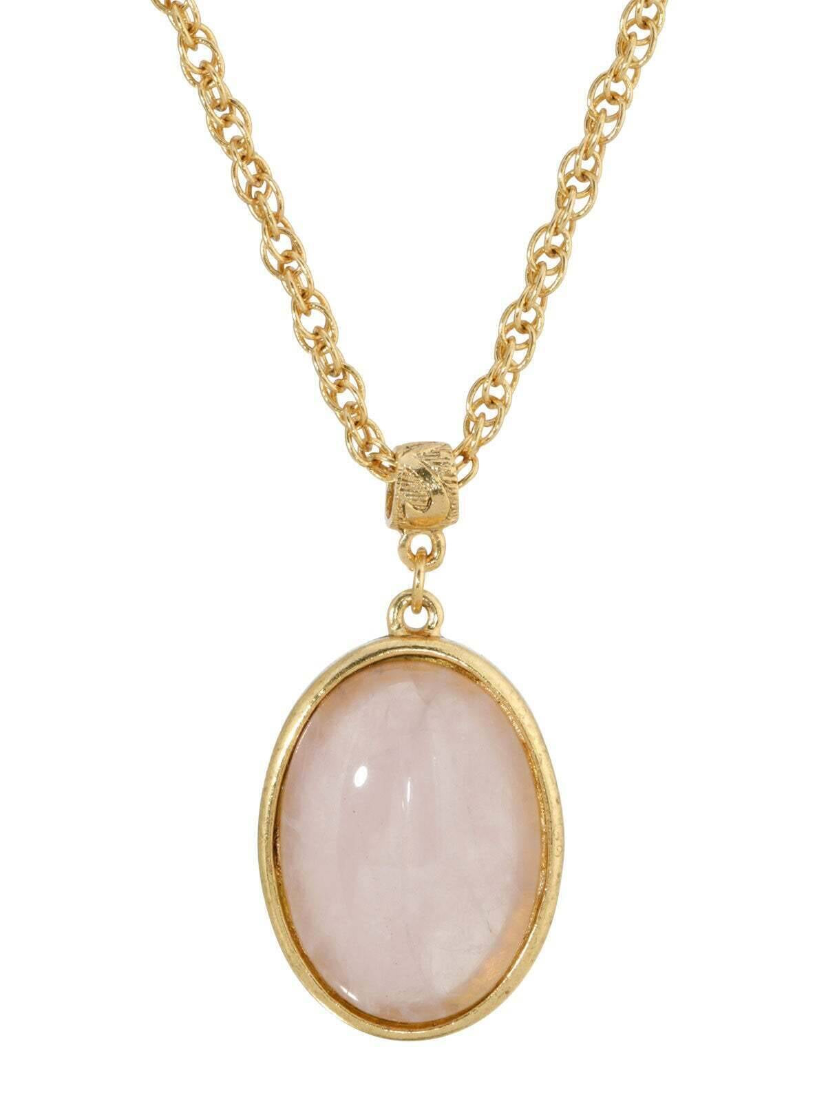 1928 Jewelry Genuine Gemstone Oval Pendant Necklace 16" + 3" Extender