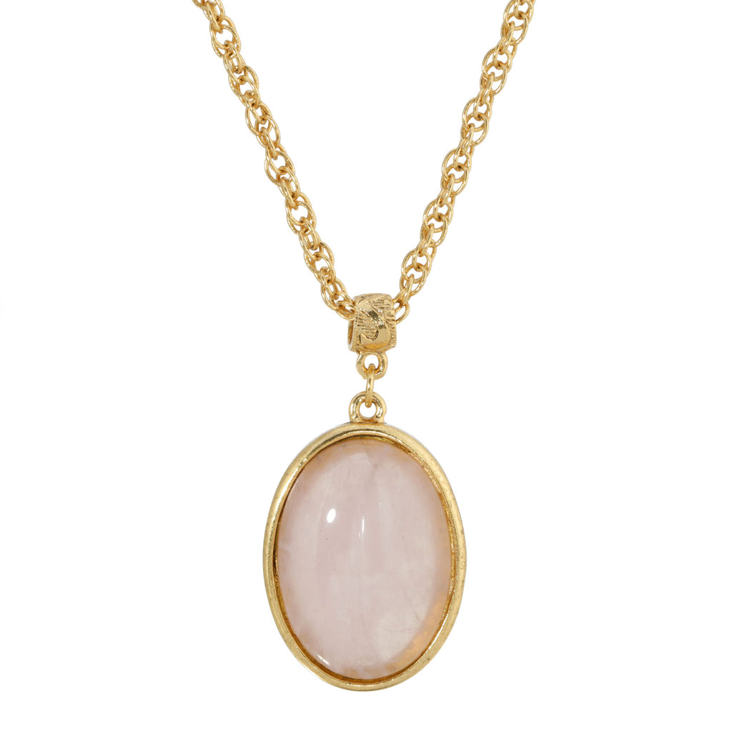 Pink Quartz Genuine Gemstone Oval Pendant Necklace 16   19 Inch Adjustable