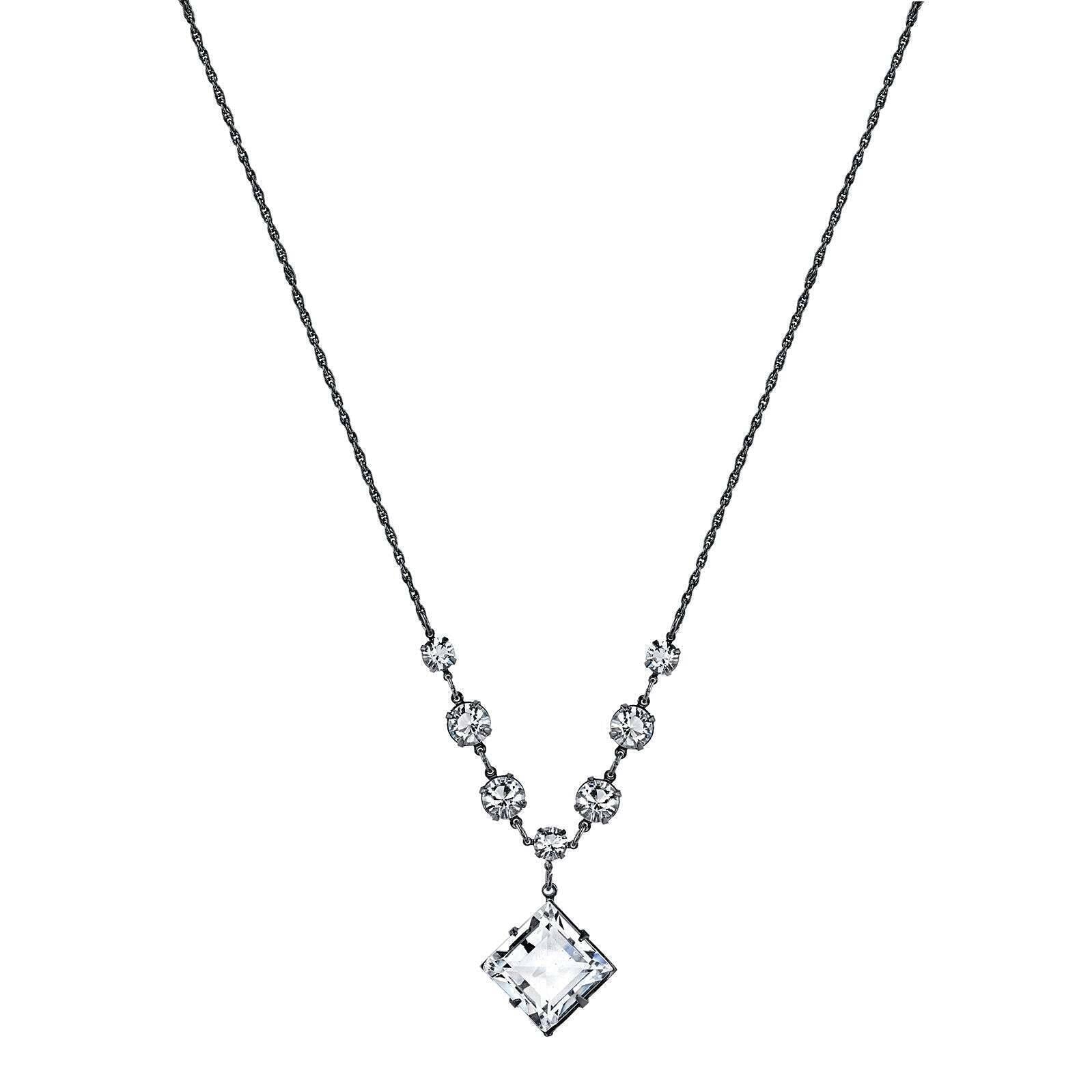 1928 Bridal Genuine Austrian Crystal Diamond Shape Pendant Necklace 16" + 3" Extender