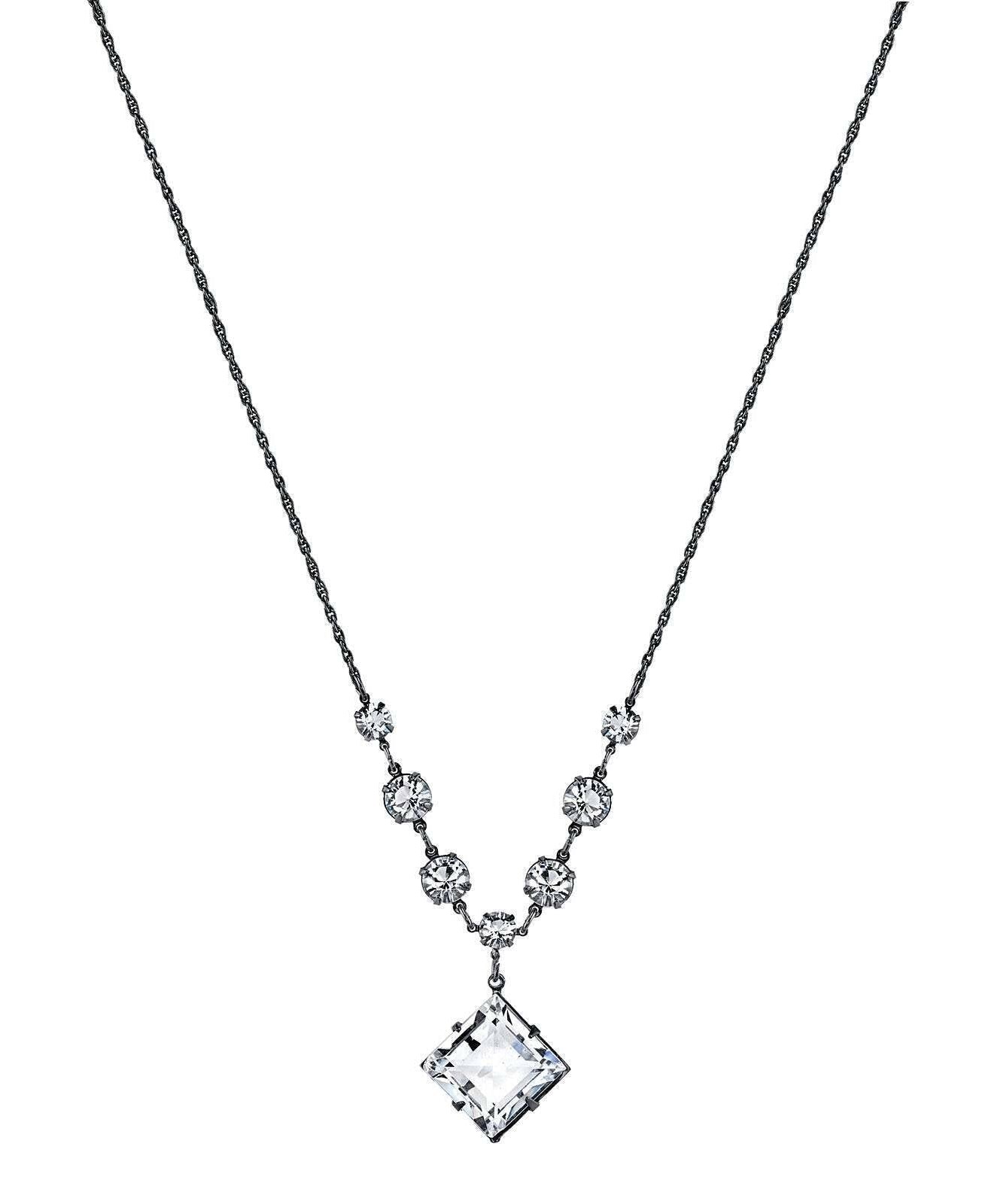 1928 Bridal Genuine Austrian Crystal Diamond Shape Pendant Necklace 16" + 3" Extender