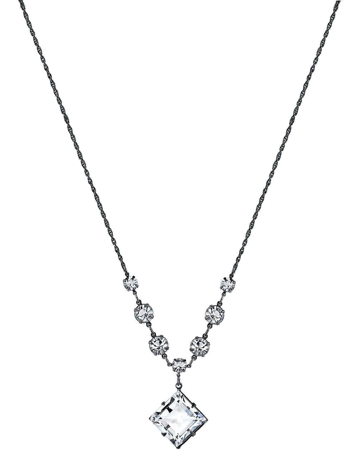 1928 Bridal Genuine Austrian Crystal Diamond Shape Pendant Necklace 16" + 3" Extender