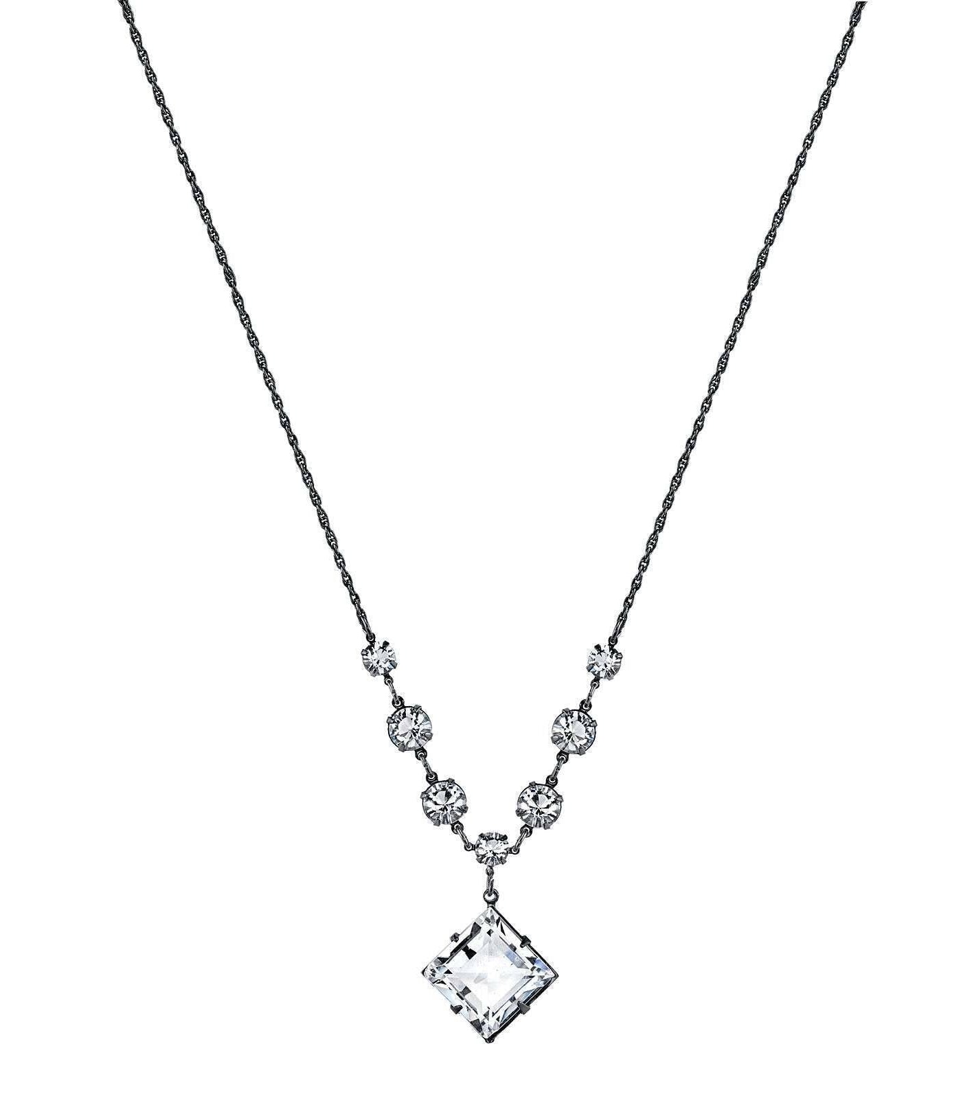 1928 Bridal Genuine Austrian Crystal Diamond Shape Pendant Necklace 16" + 3" Extender