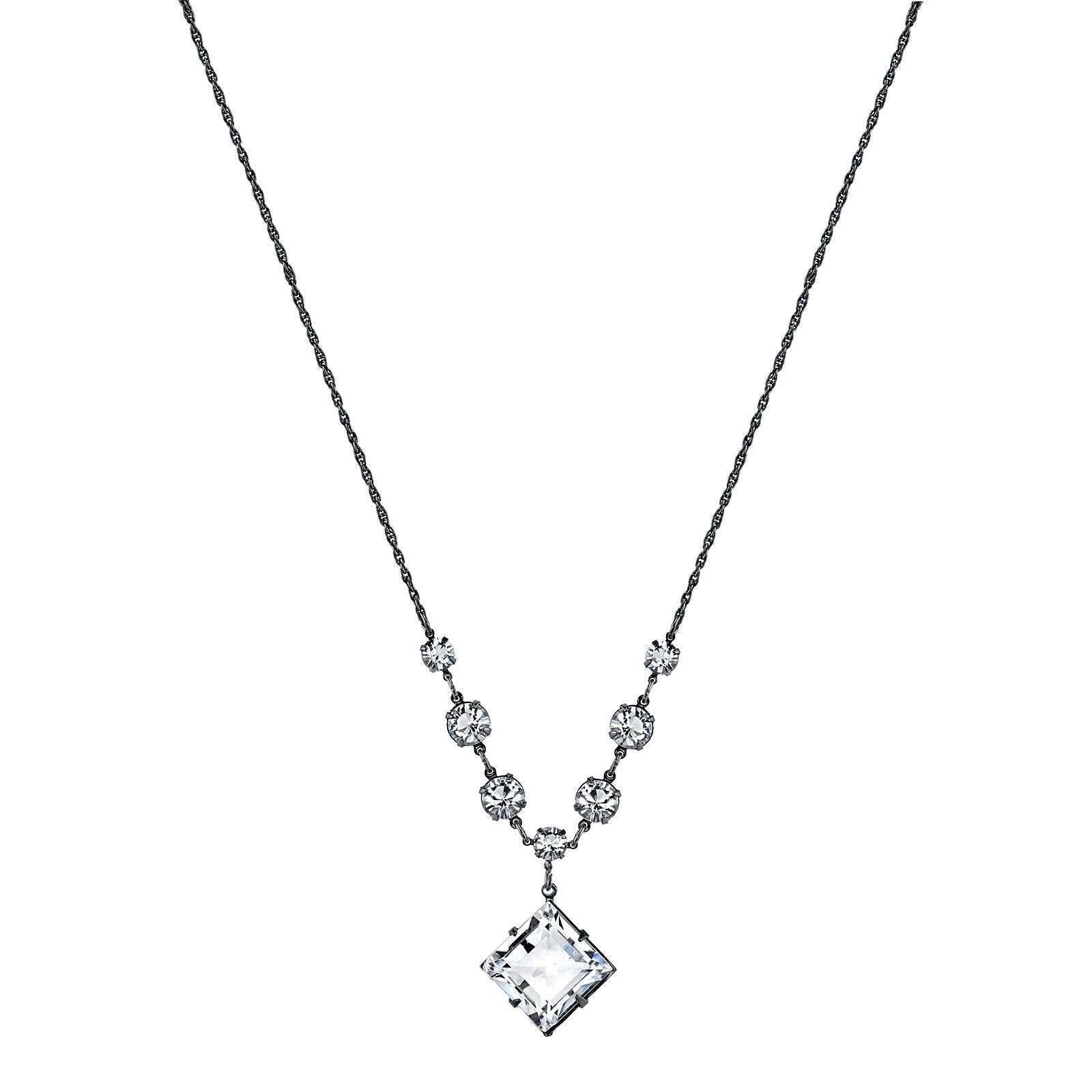 1928 Bridal Genuine Austrian Crystal Diamond Shape Pendant Necklace 16" + 3" Extender