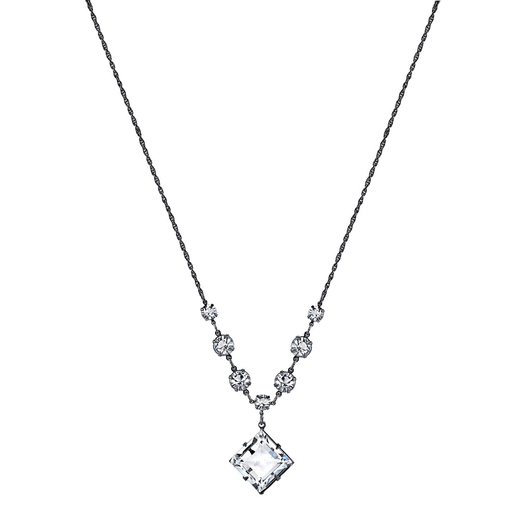 Black Tone Genuine Austrian Crystal Diamond Shape Pendant Necklace 16   19 Inch Adjustable
