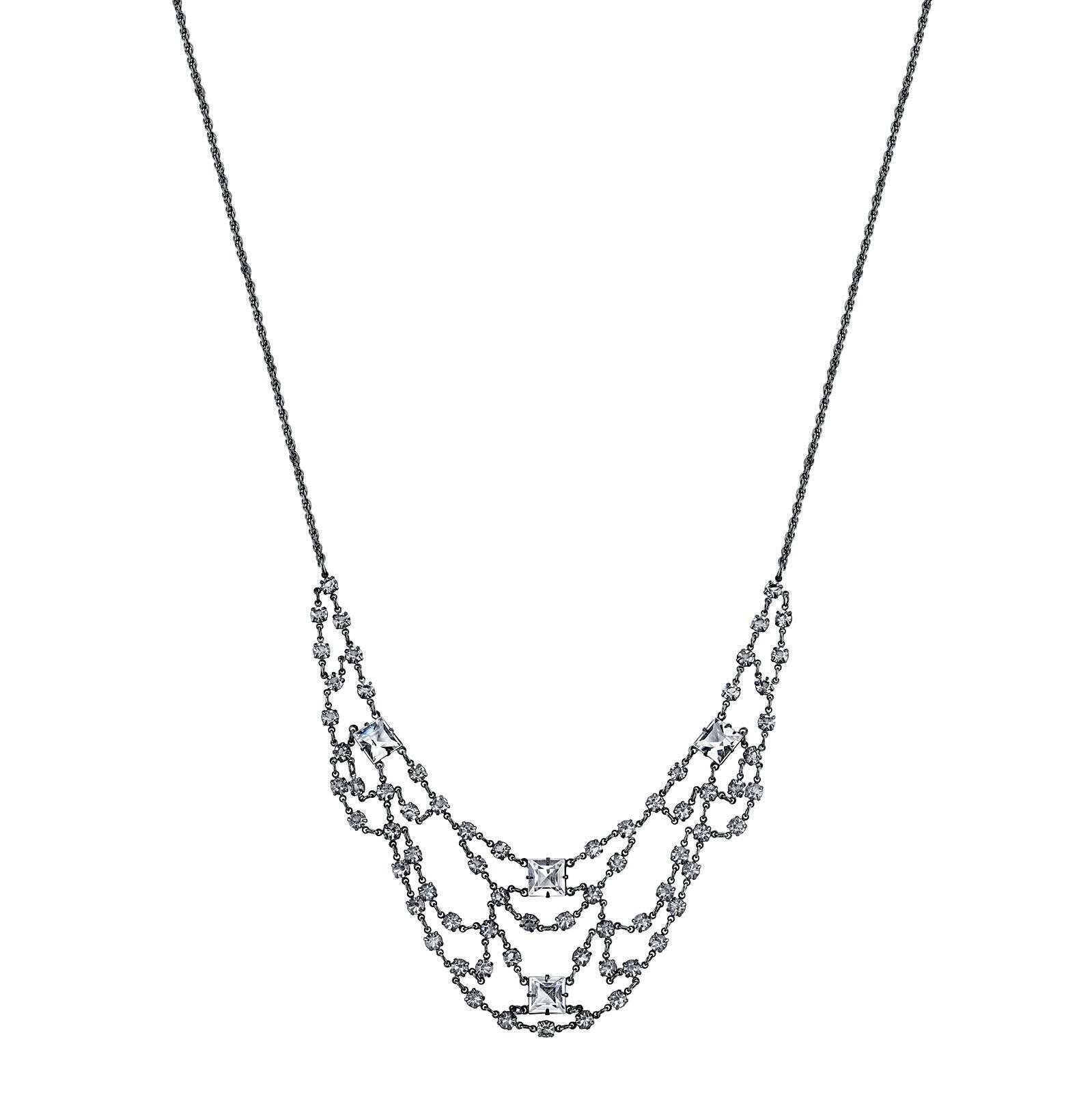 1928 Bridal Genuine Austrian Crystal Strand Bib Necklace 16" + 3" Extender