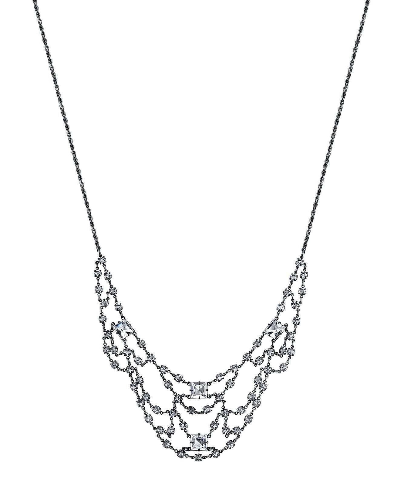 1928 Bridal Genuine Austrian Crystal Strand Bib Necklace 16" + 3" Extender