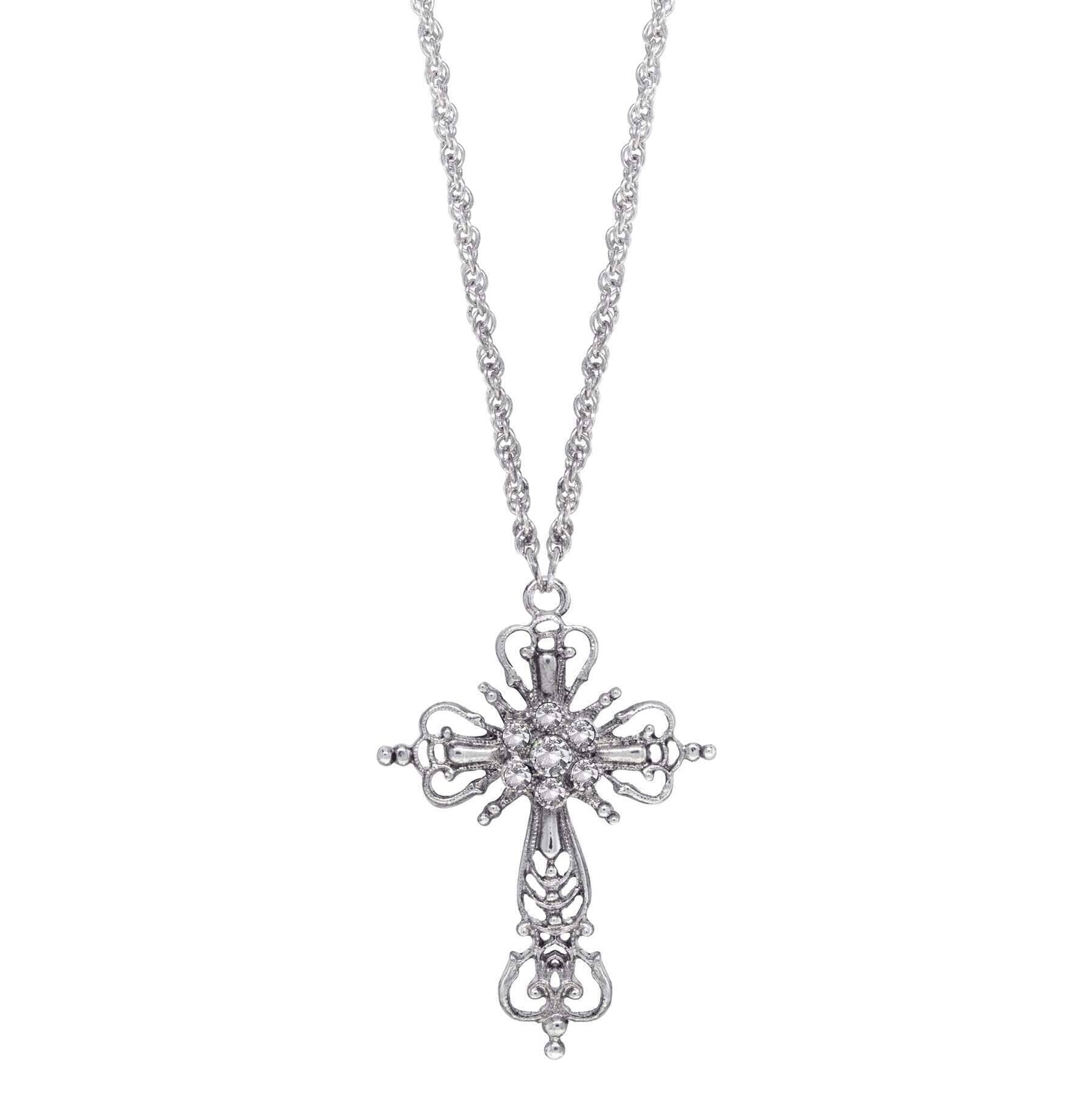 1928 Jewelry Crystal Cross Pendant Necklace 30"